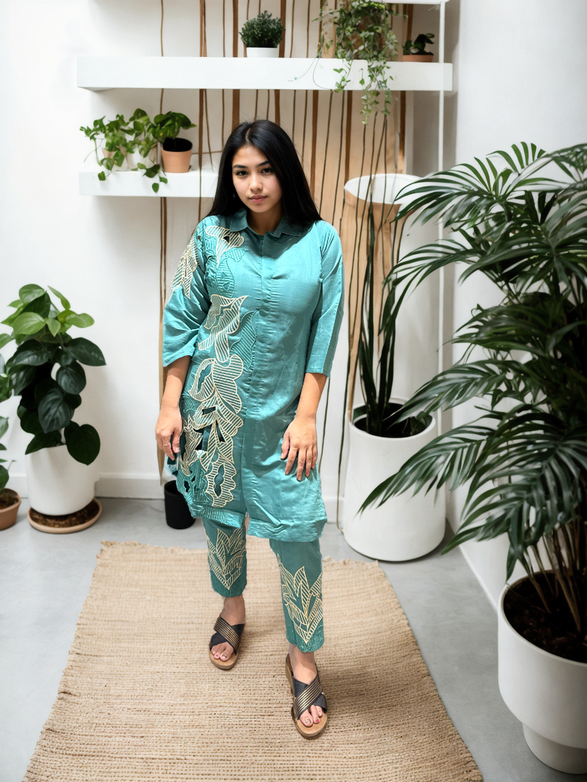 Cutwork Bloom Coord Set in Roman Silk – With Inner