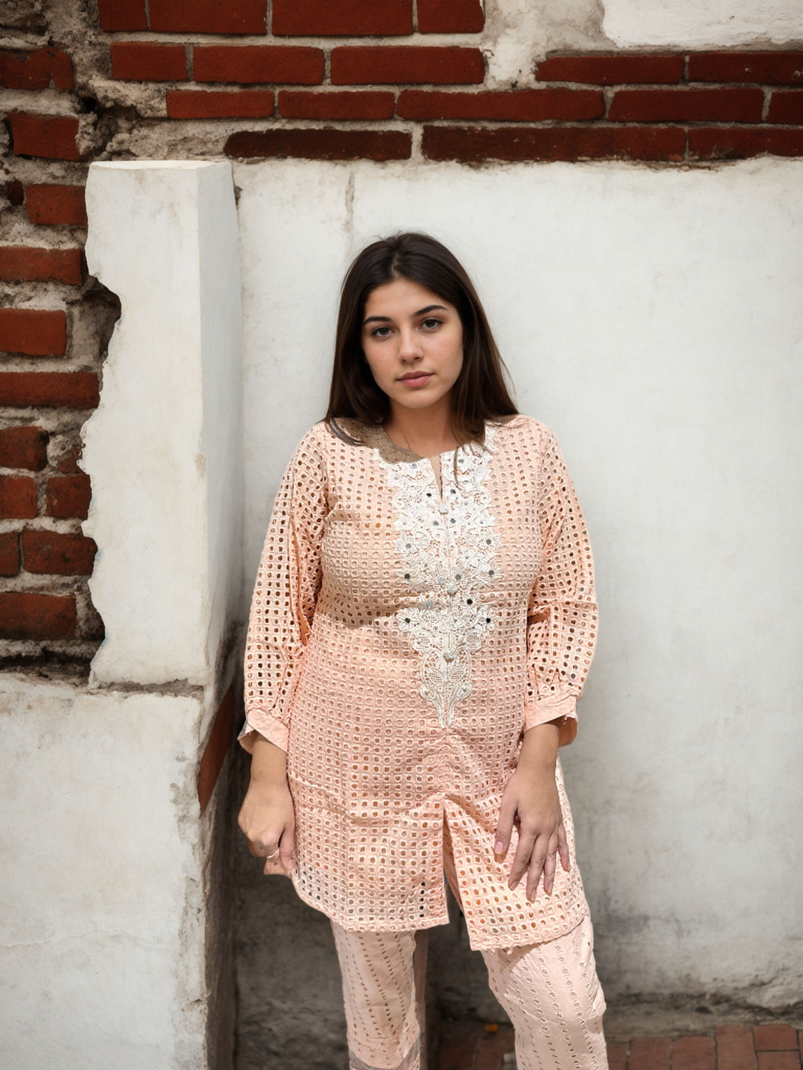 Gulnaar Blush Pink Coord Set with Cutwork & Embroidered Yoke |Signature Collection