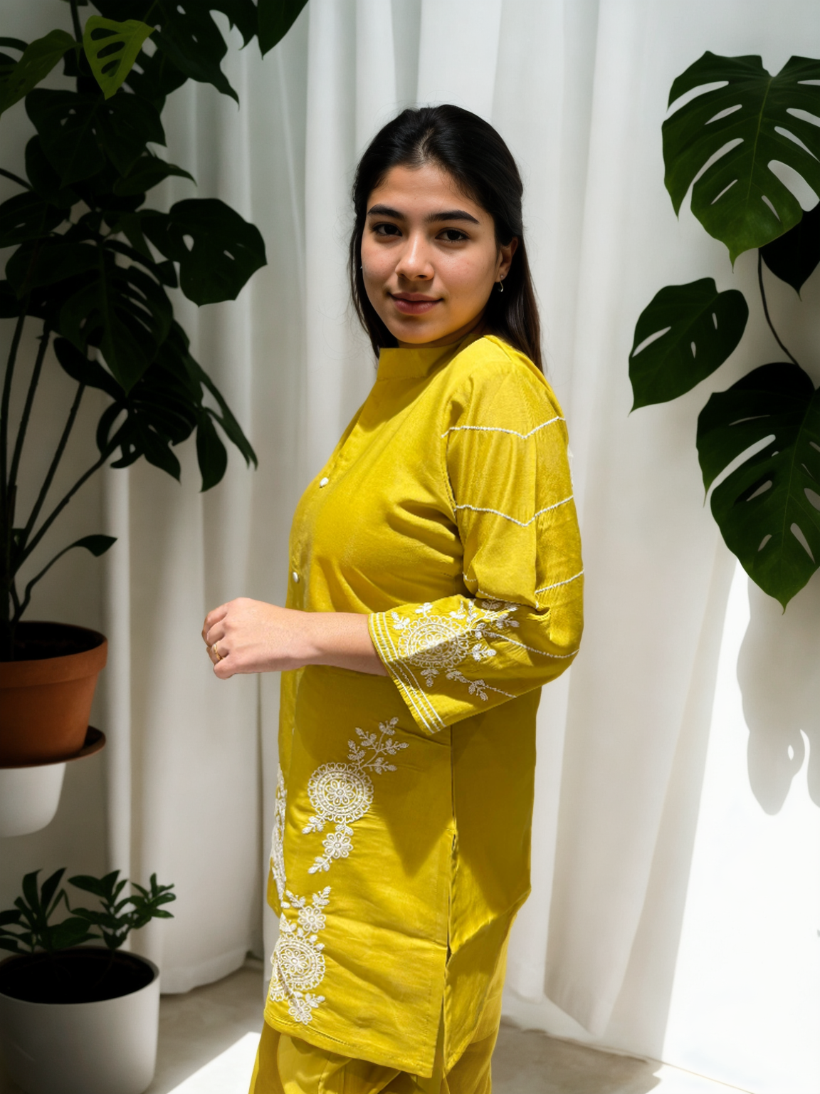 Elegant Embroidered Co-ord Set in Roman Silk – Pink | Yellow