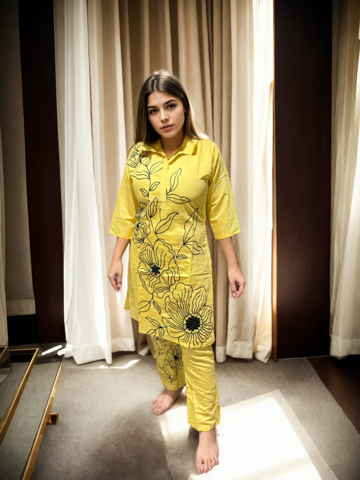 Sunbloom & Ivory Garden Floral Coord Sets – Roman Silk | M to XXL