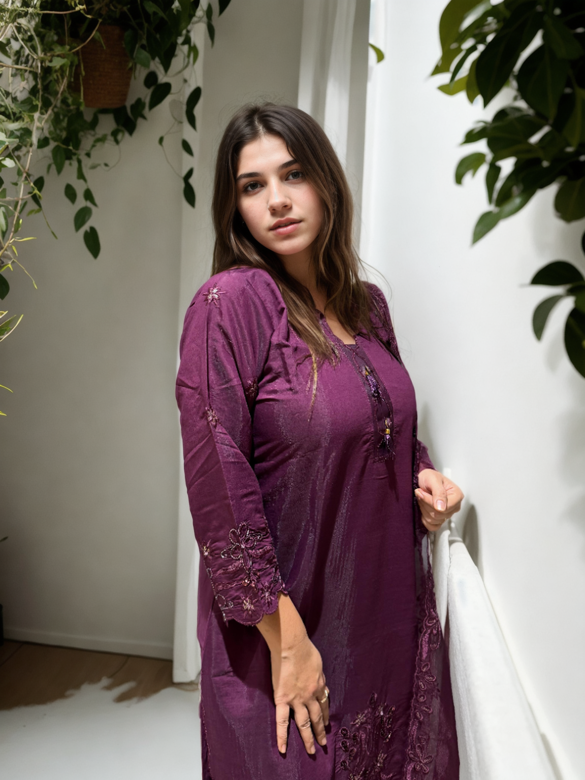 Radiant Roman Silk Handwork Suit with Organza Dupatta (M-XXL)