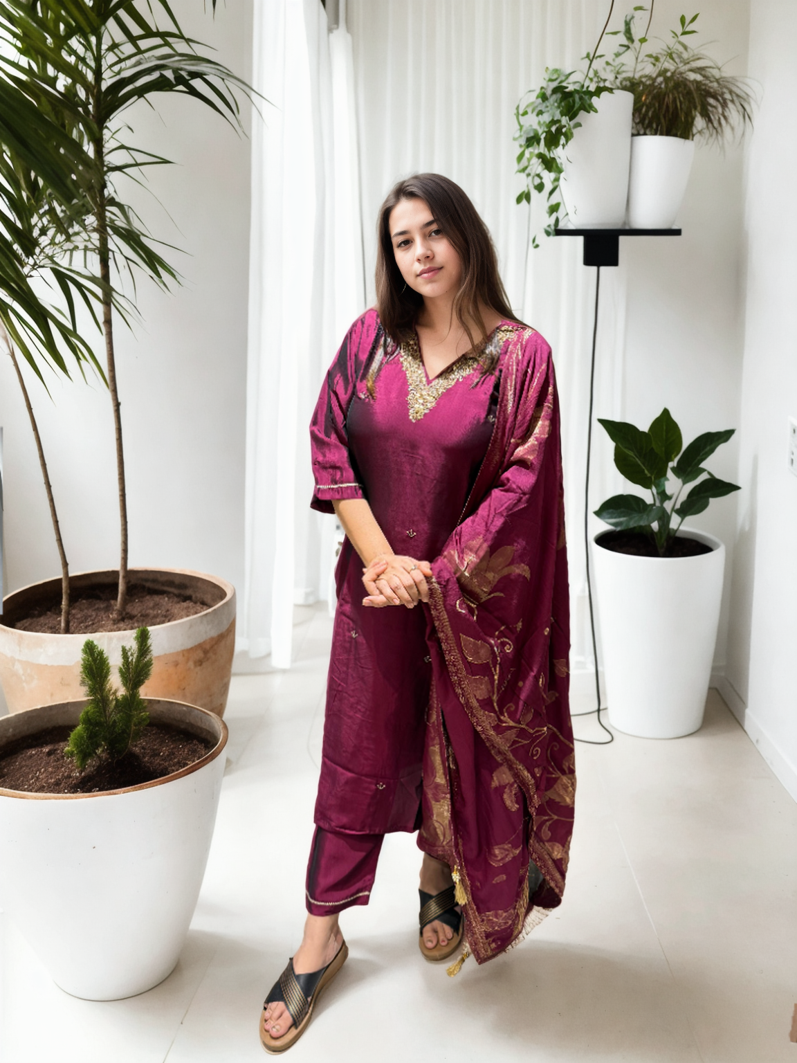 Rangila Silk Suit Set with Handwork & Muslin Dupatta (Latkan Detail) – M to XXL