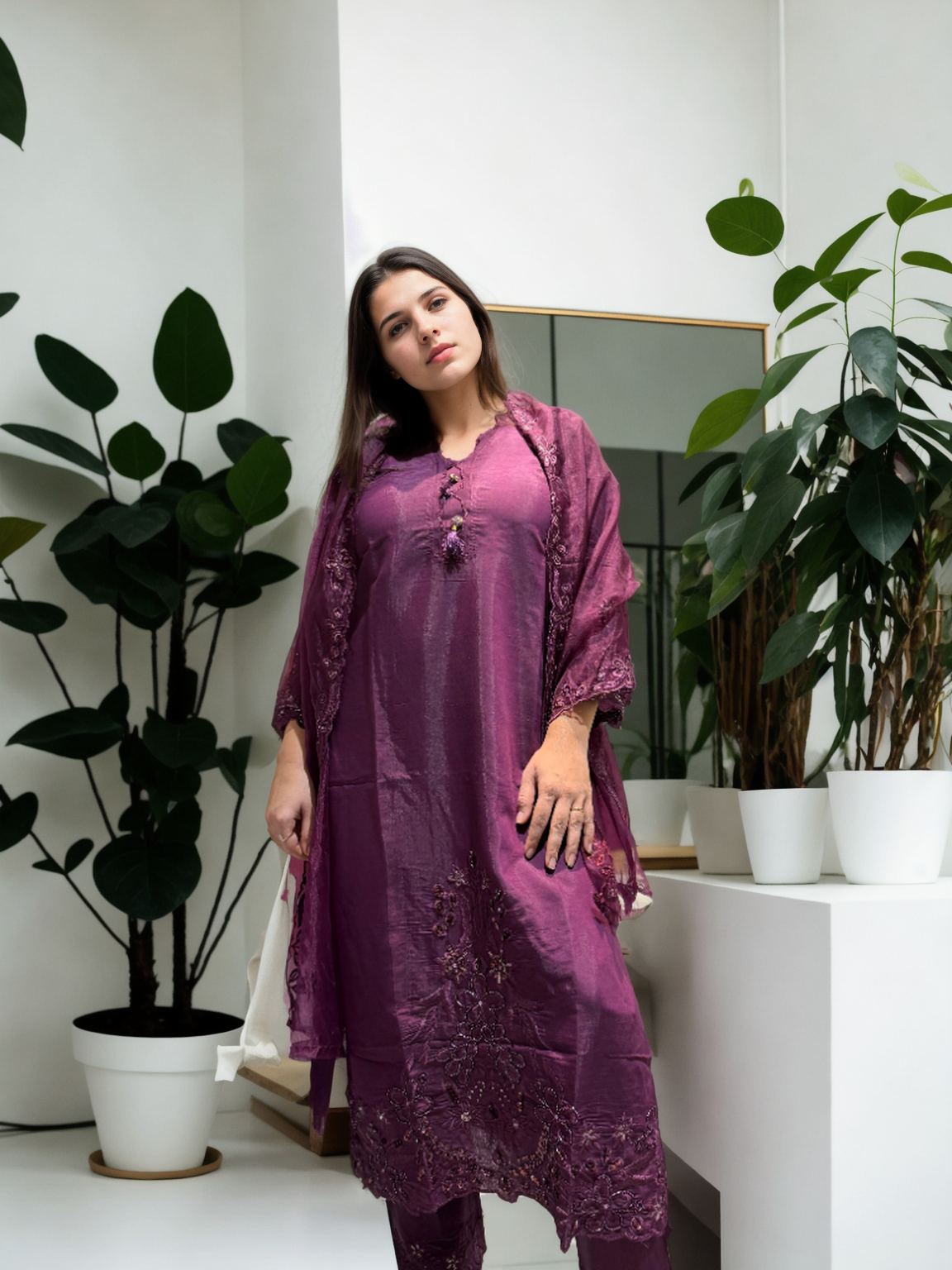 Radiant Roman Silk Handwork Suit with Organza Dupatta (M-XXL)