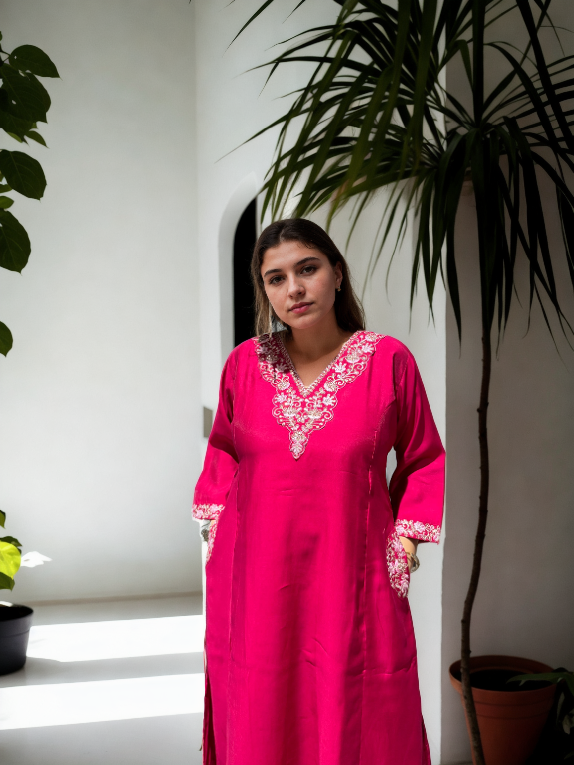 A-Line Suit Set with Chanderi Dupatta & Hand Embroidery