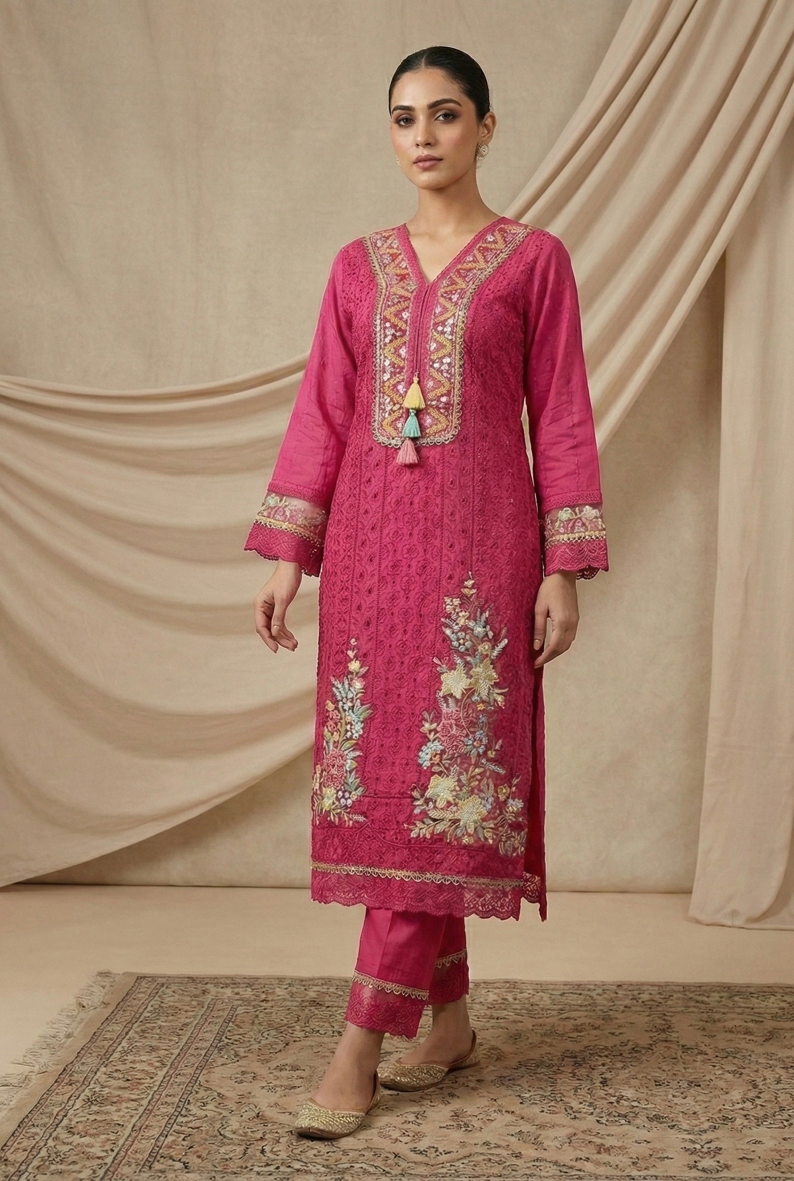 The Rani Pink Handcrafted Luxe Set | Heavy Cotton & Organza Signature Edition