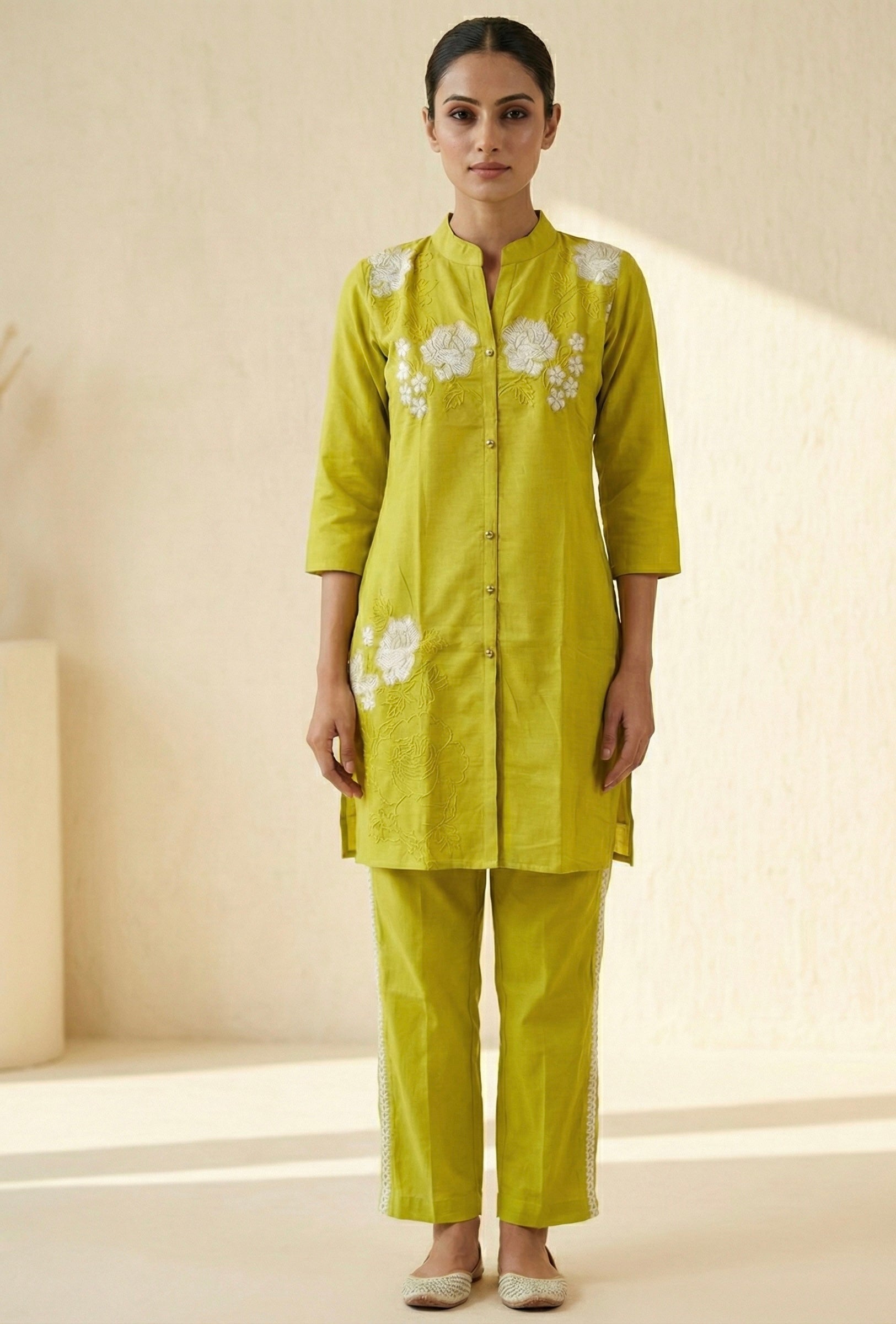 Golden & Emerald Bloom Embroidered Coord Sets