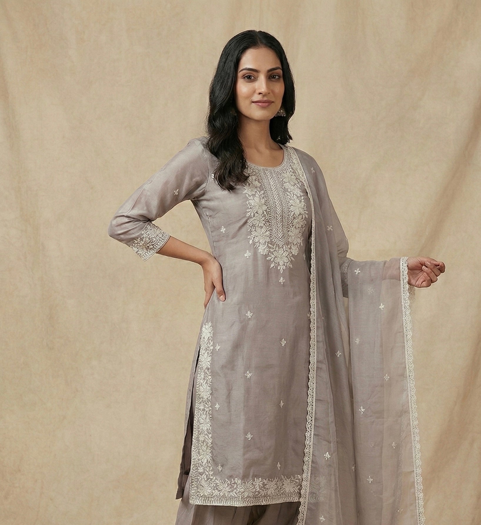 Patiala Suit Set with Hand-Embroidered Detailing & American Crepe Inner