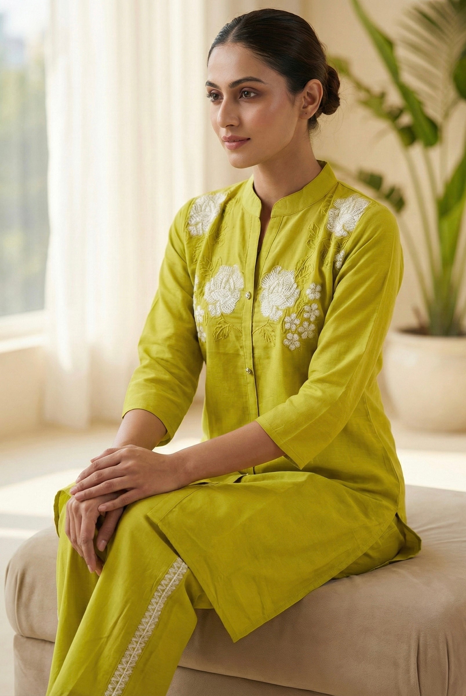 Golden & Emerald Bloom Embroidered Coord Sets