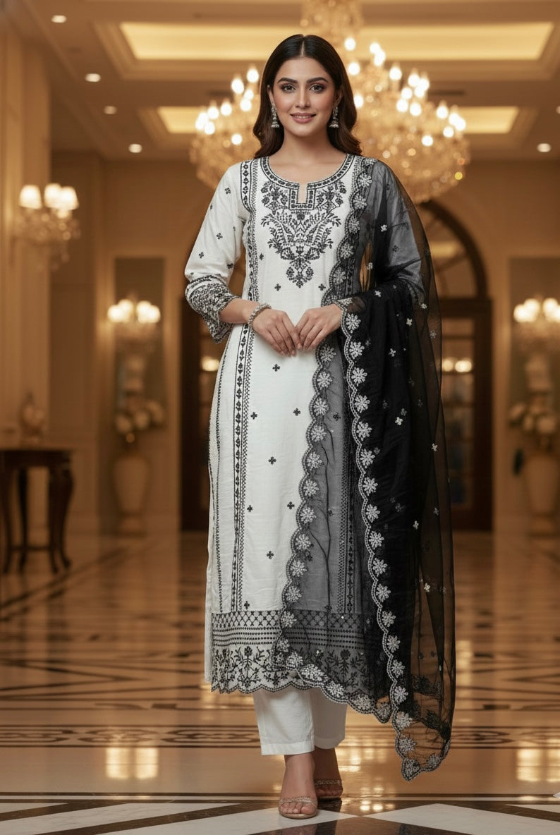 Kohinoor Black & White Suit 💎