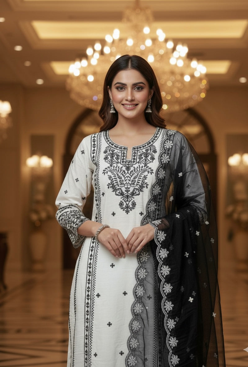 Kohinoor Black & White Suit 💎