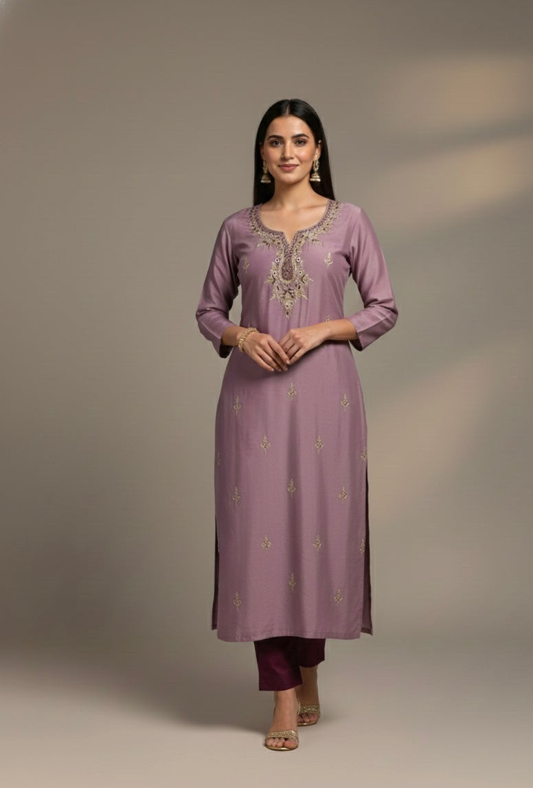 Rangila Silk Suit with Handwork Neck & Pure Naznin Dupatta