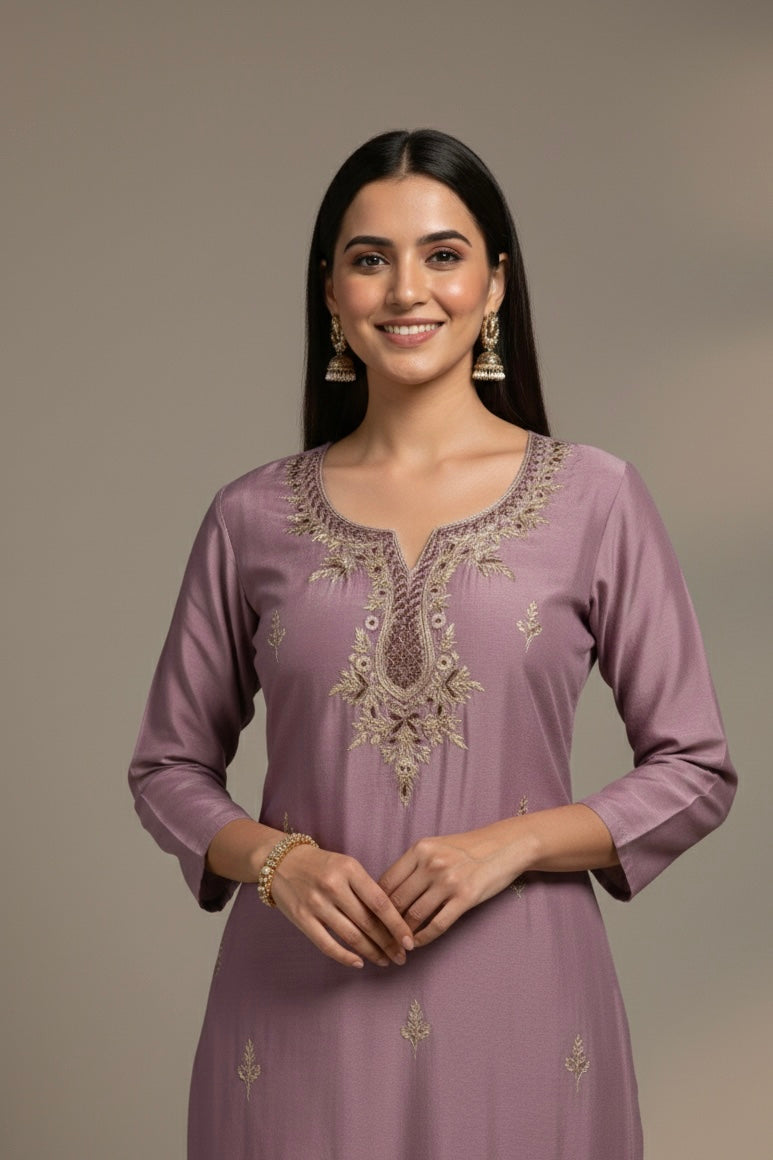 Rangila Silk Suit with Handwork Neck & Pure Naznin Dupatta