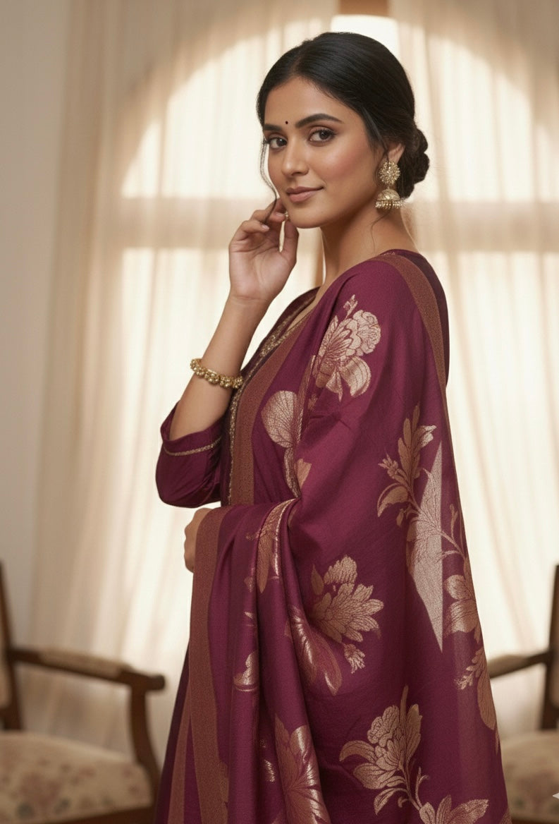 Rangila Silk Suit Set with Handwork & Muslin Dupatta (Latkan Detail) – M to XXL