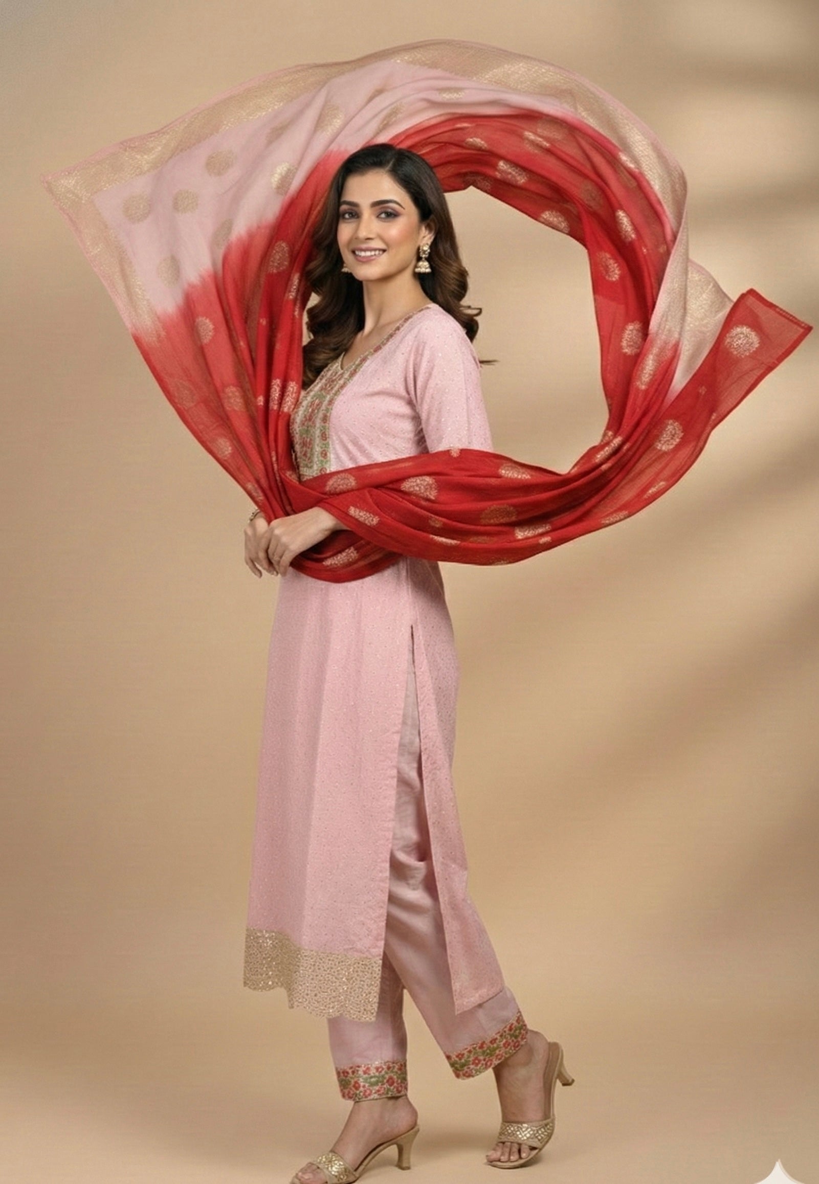 Elegant Roman Silk Suit with Chicken Work & Jacquard Dupatta