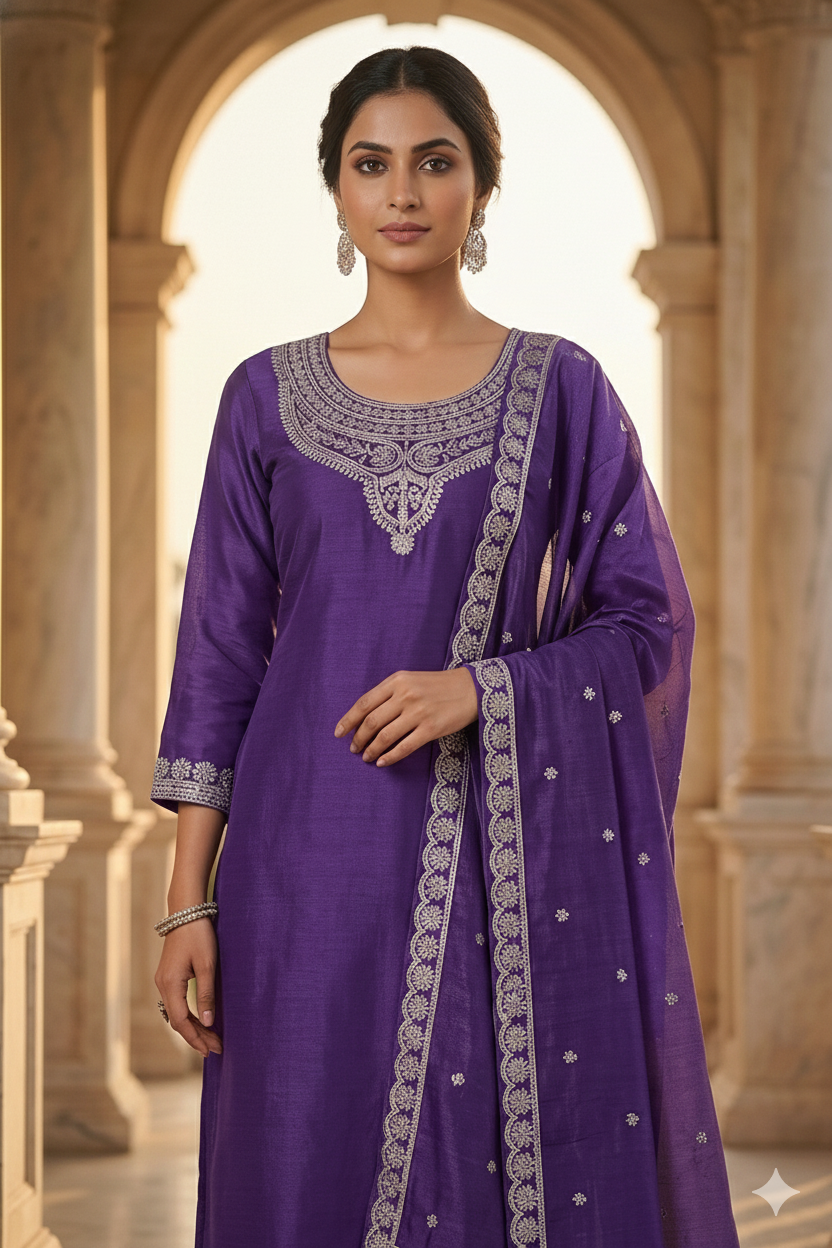 Noor-E-Shimmer Embroidered Suit Set – Roman Shine Edition