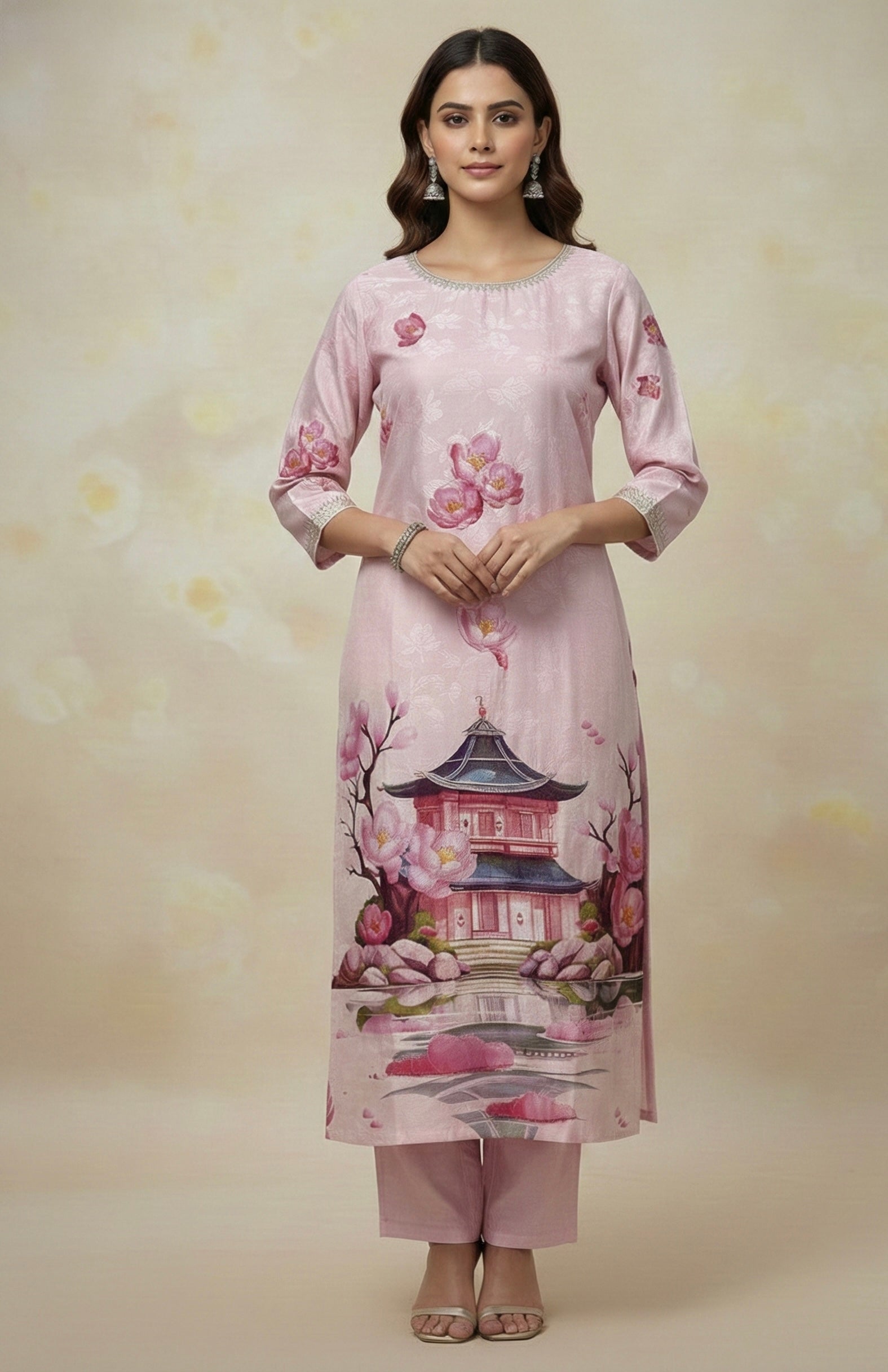 Temple Garden Cotton Silk Suit Set | Signature Collection