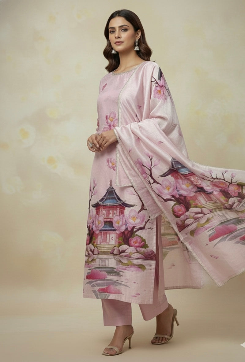 Temple Garden Cotton Silk Suit Set | Signature Collection