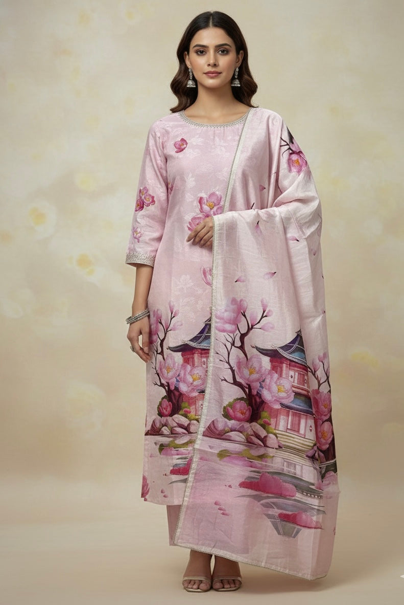 Temple Garden Cotton Silk Suit Set | Signature Collection