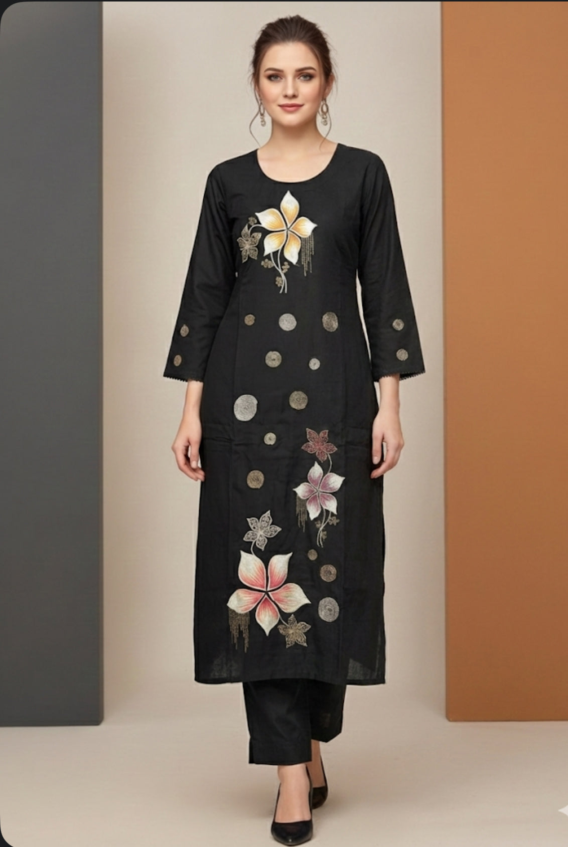 Midnight Bloom Cotton Suit Set with Digital Embroidery | Signature Collection