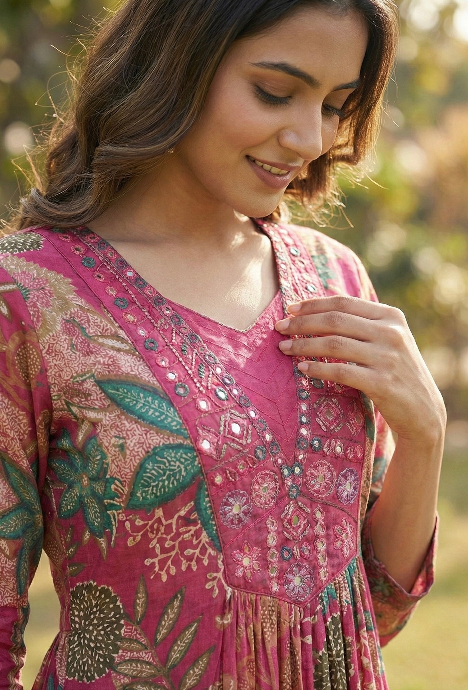 Cotton Ghera 3-Piece Suit Set with Embroidered Neck