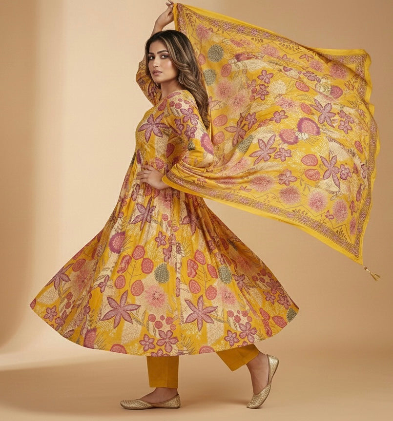 Cotton Ghera 3-Piece Suit Set with Embroidered Neck