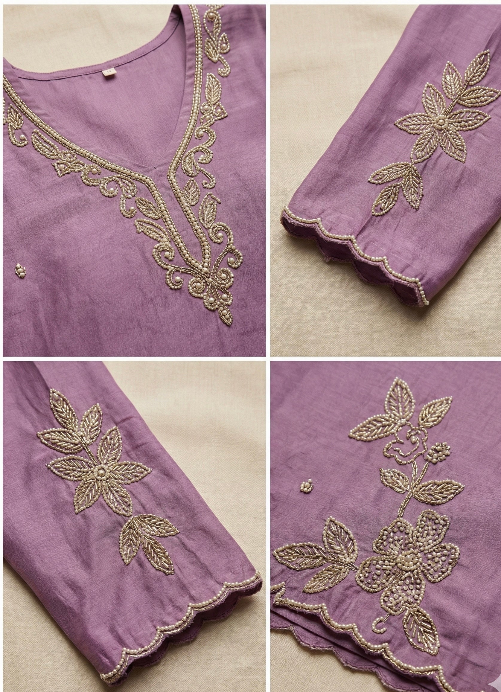 Pure Pearl Handwork Roman Silk Suit Set with Chanderi Dupatta (M-5xl)