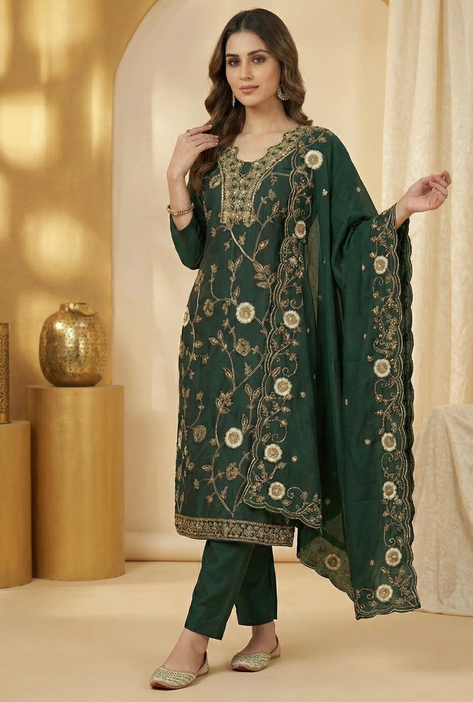 Regal Charm Straight Suit Set with Dupatta