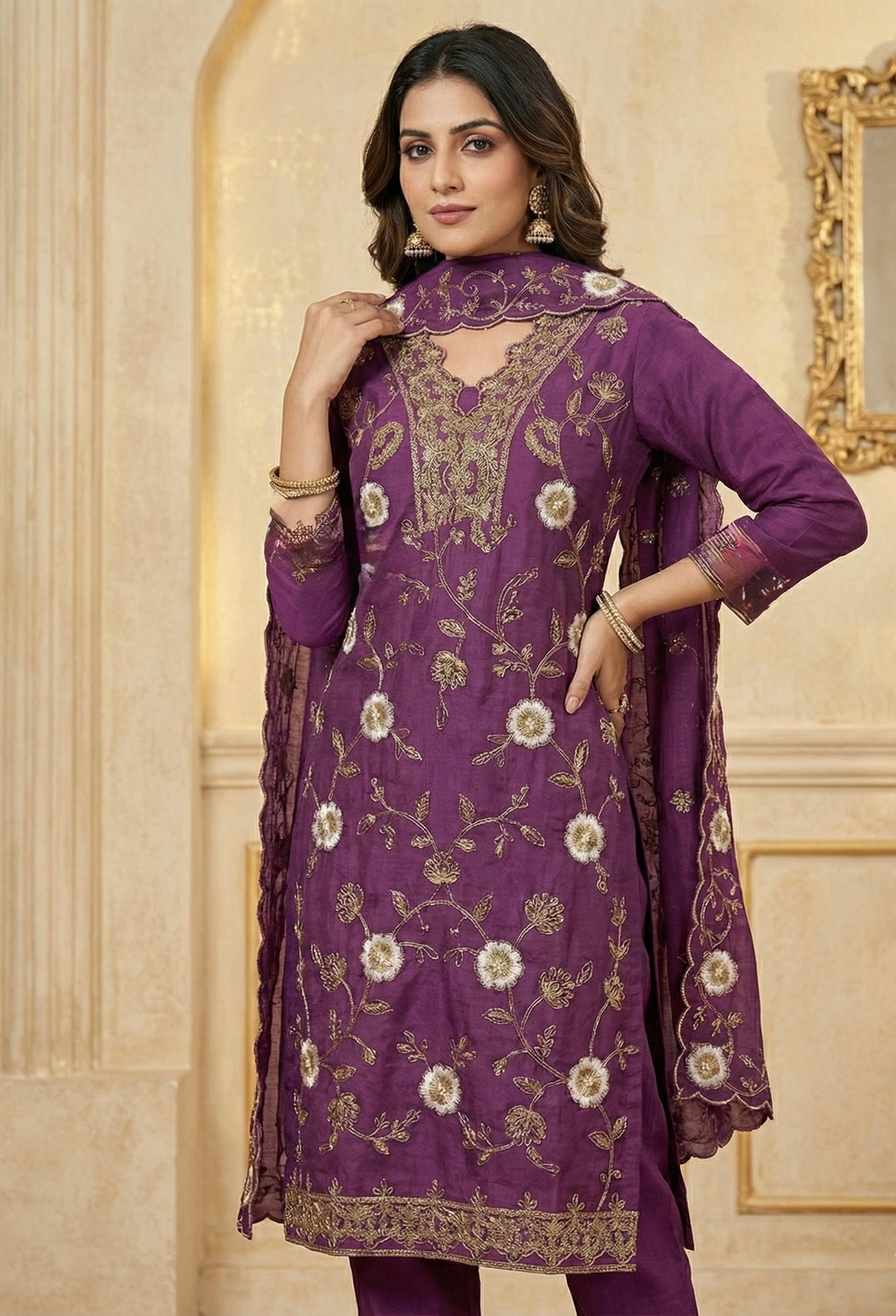 Regal Charm Straight Suit Set with Dupatta