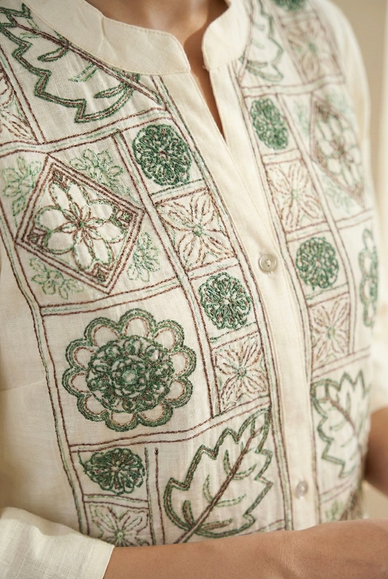 Floral Tile Embroidered Co-ord Set in Roman Silk