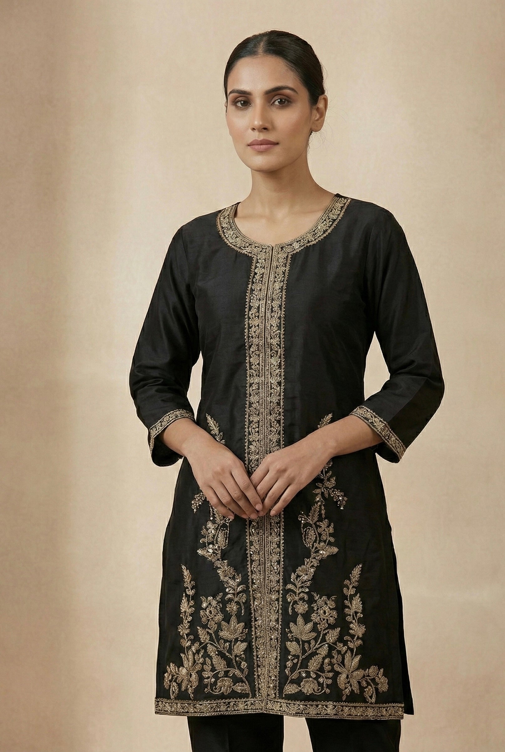 Royal Black Embroidered Coord Set – Gold Threadwork