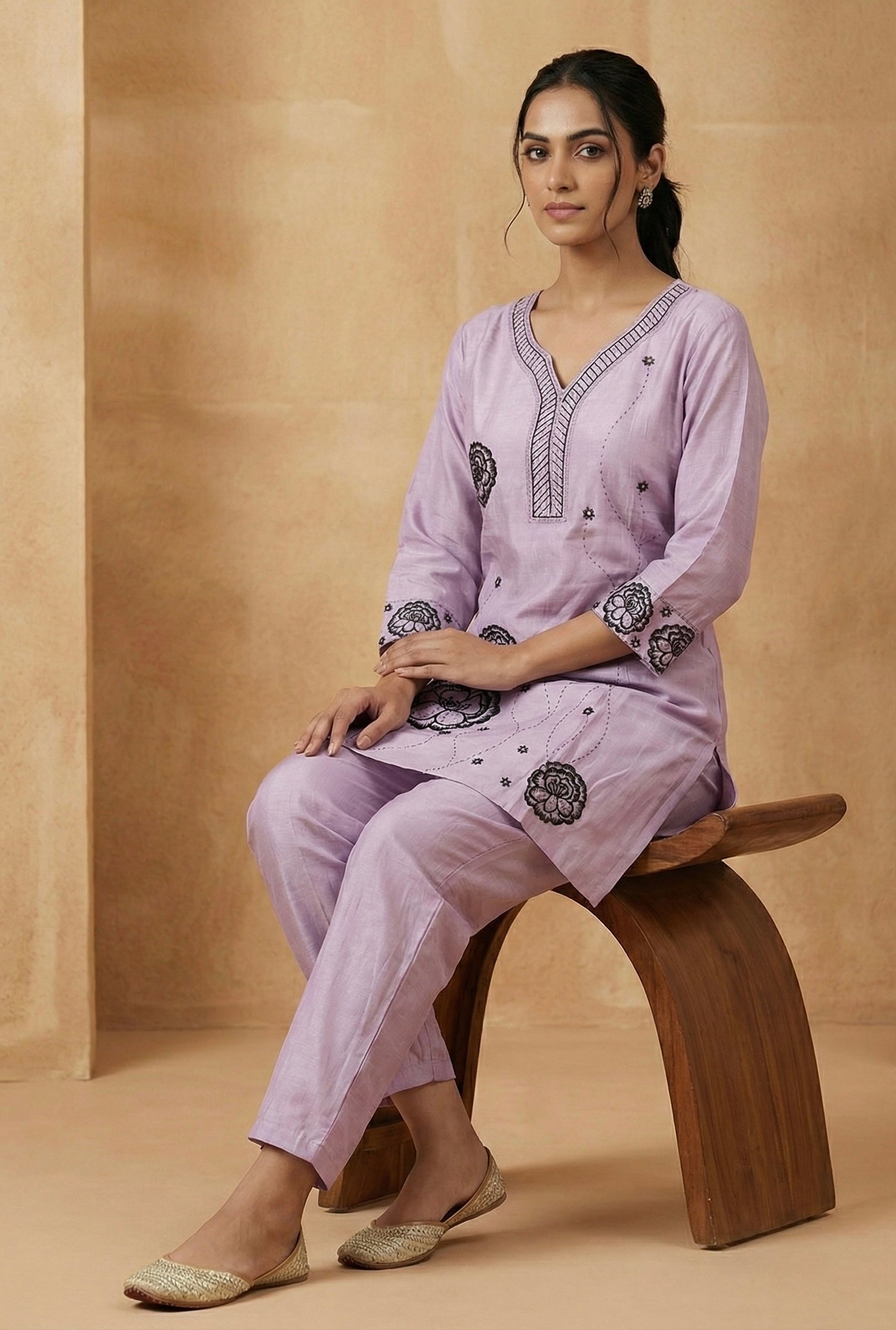 Zoya Bloom Embroidered Coord Set – Veticaan Fabric (Lilac Petal & Mist Blue)