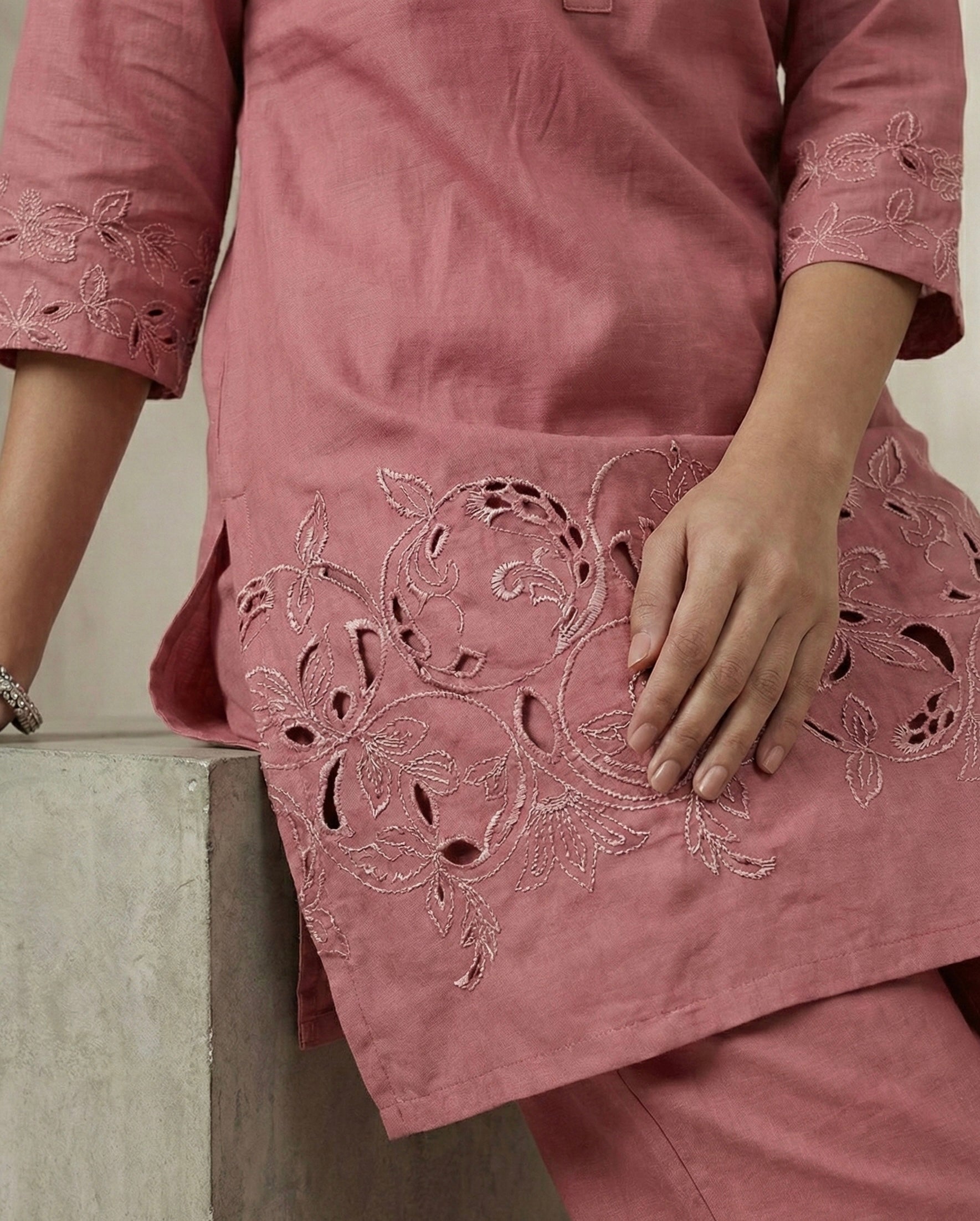 Ziva Cutwork Coord Set – Roman Silk | M to XXL