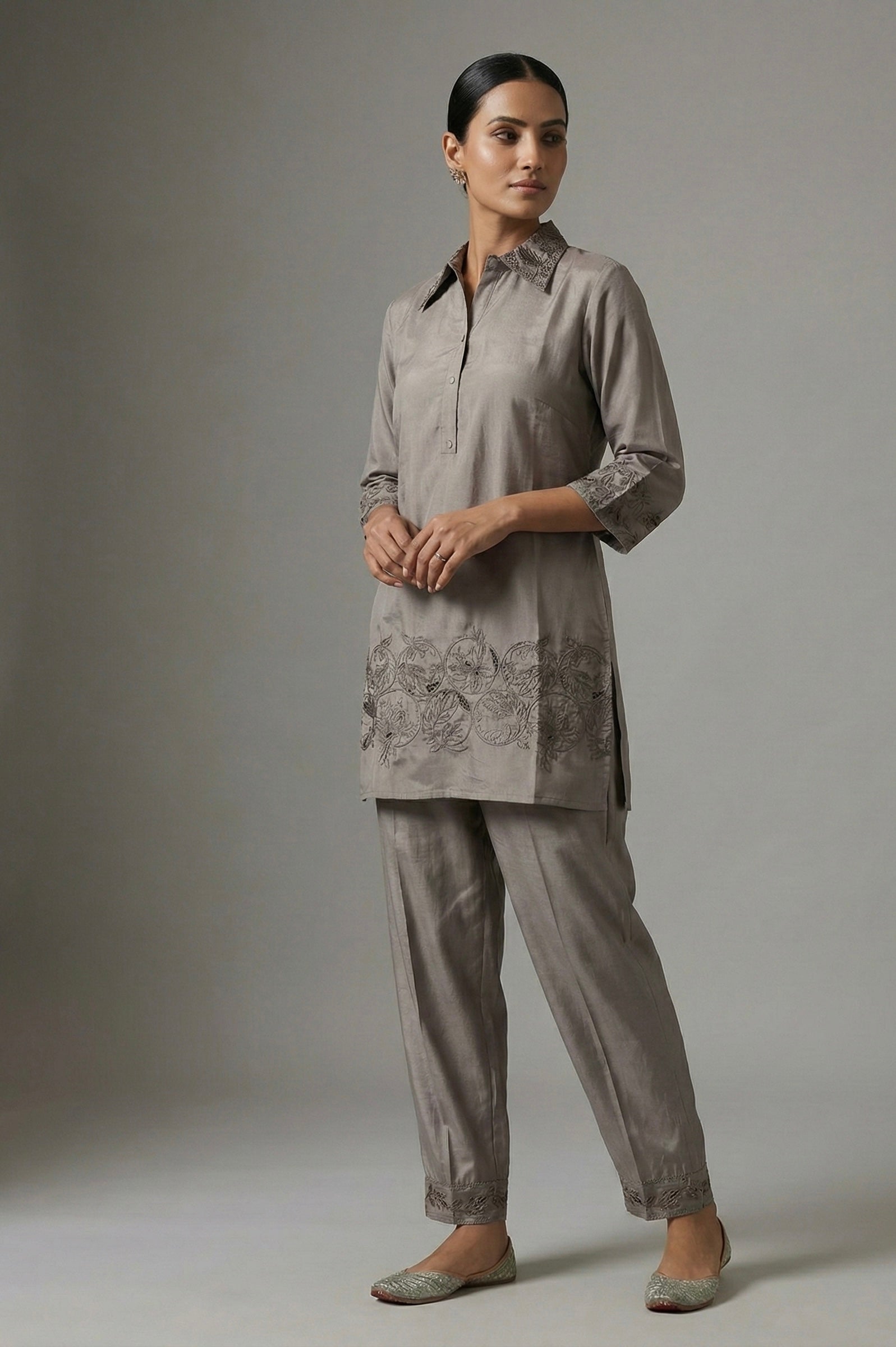 Ziva Cutwork Coord Set – Roman Silk | M to XXL