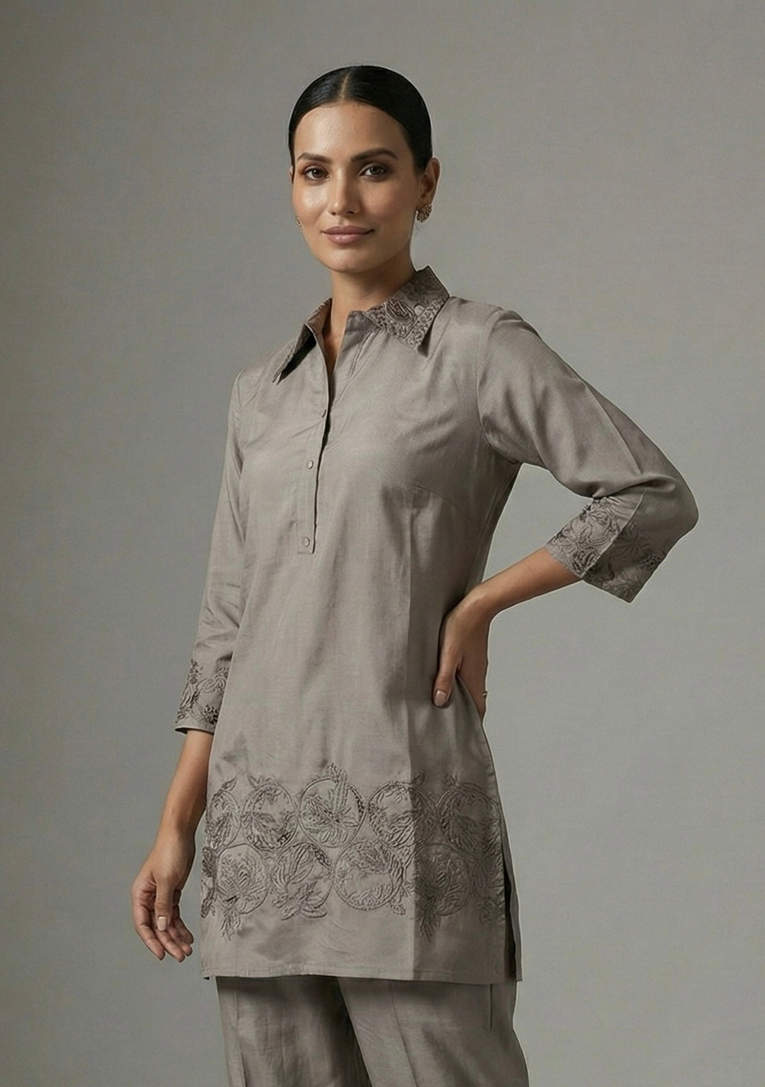 Ziva Cutwork Coord Set – Roman Silk | M to XXL