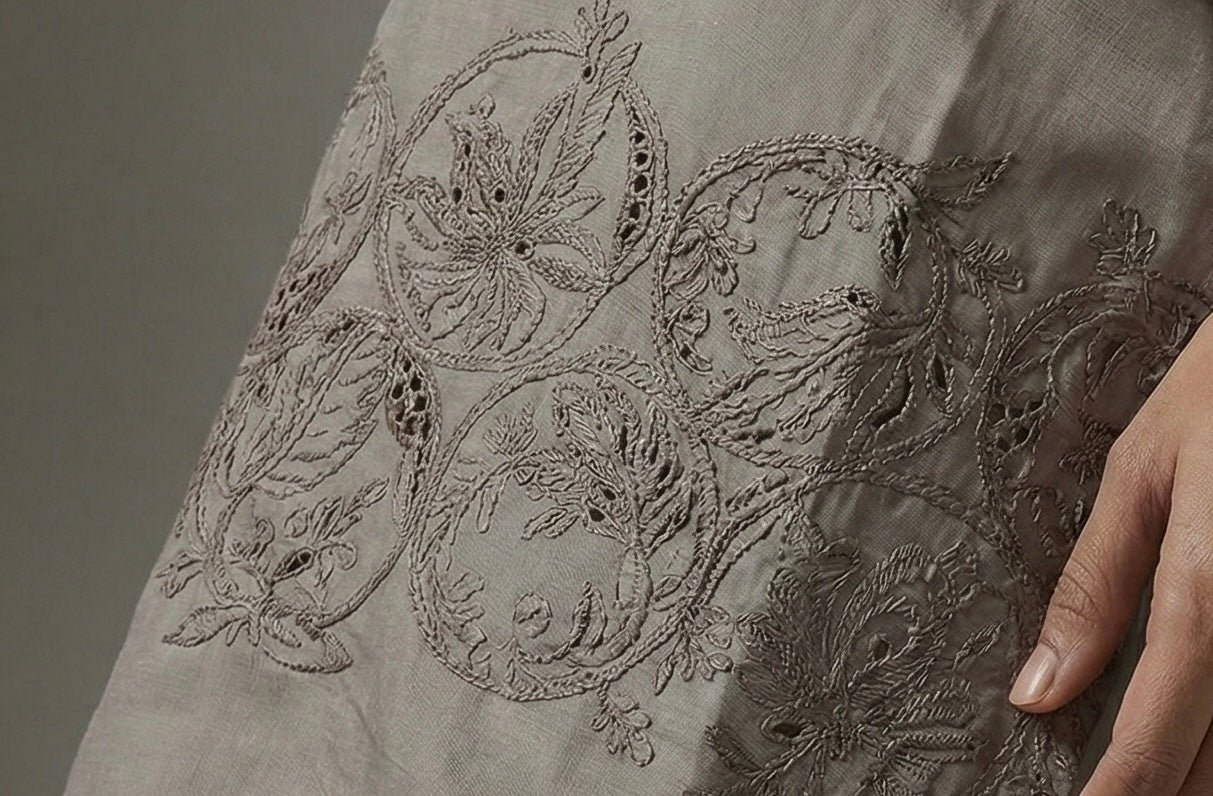 Ziva Cutwork Coord Set – Roman Silk | M to XXL