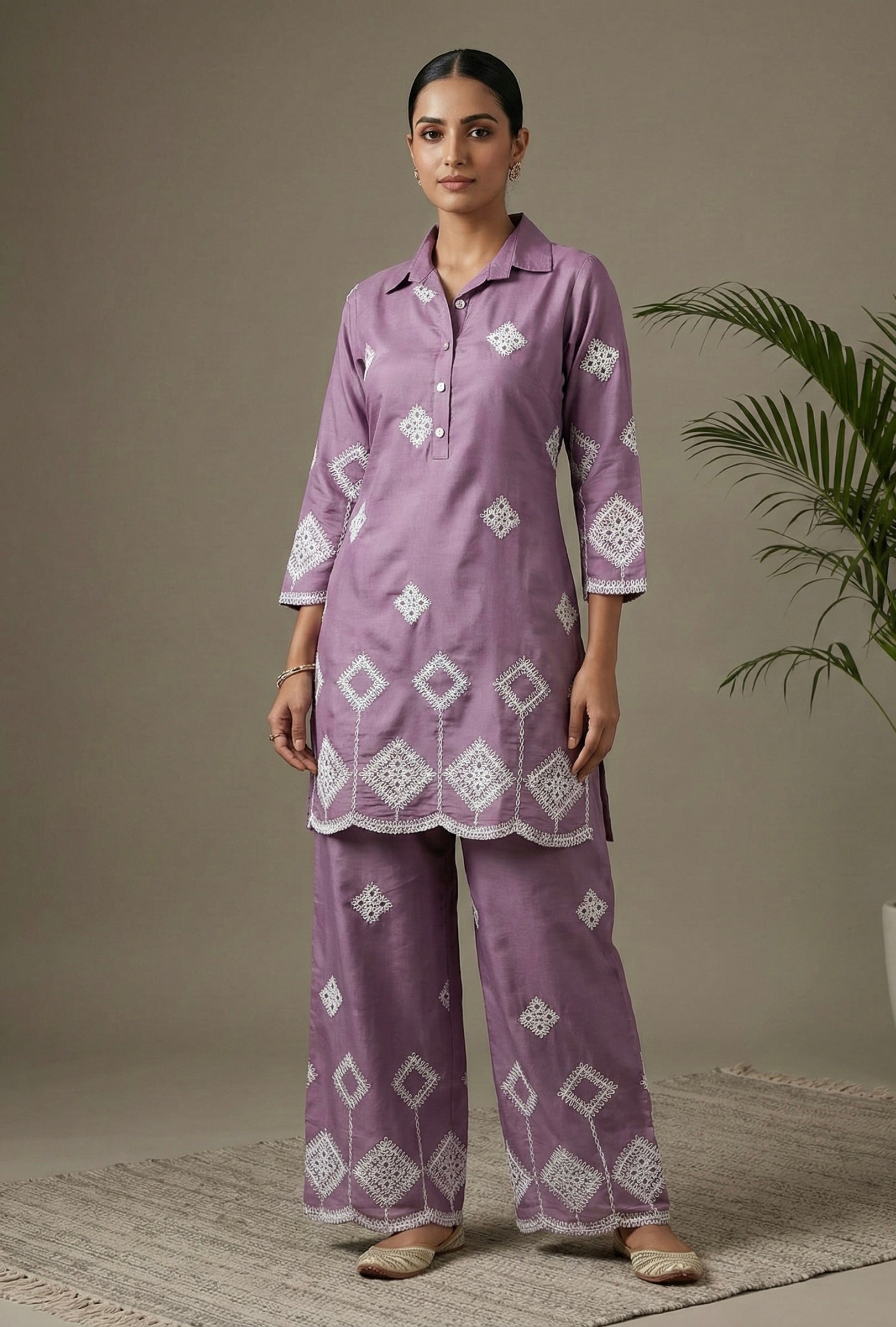 Ari Work Roman Silk Sharara Coord Set with Inner (L–XXL)
