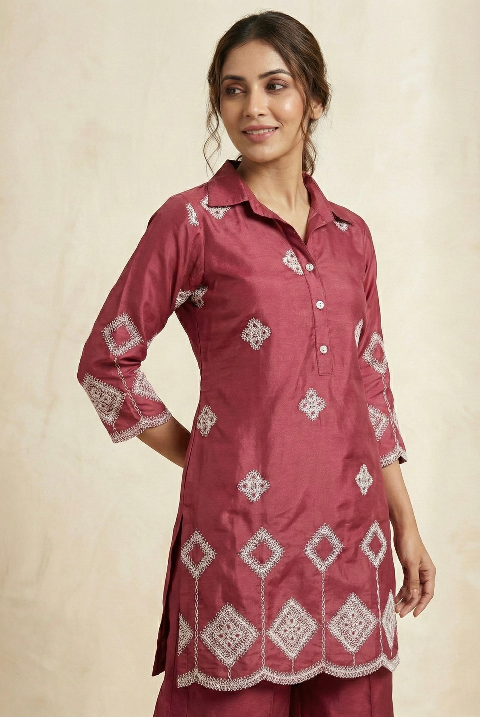 Ari Work Roman Silk Sharara Coord Set with Inner (L–XXL)