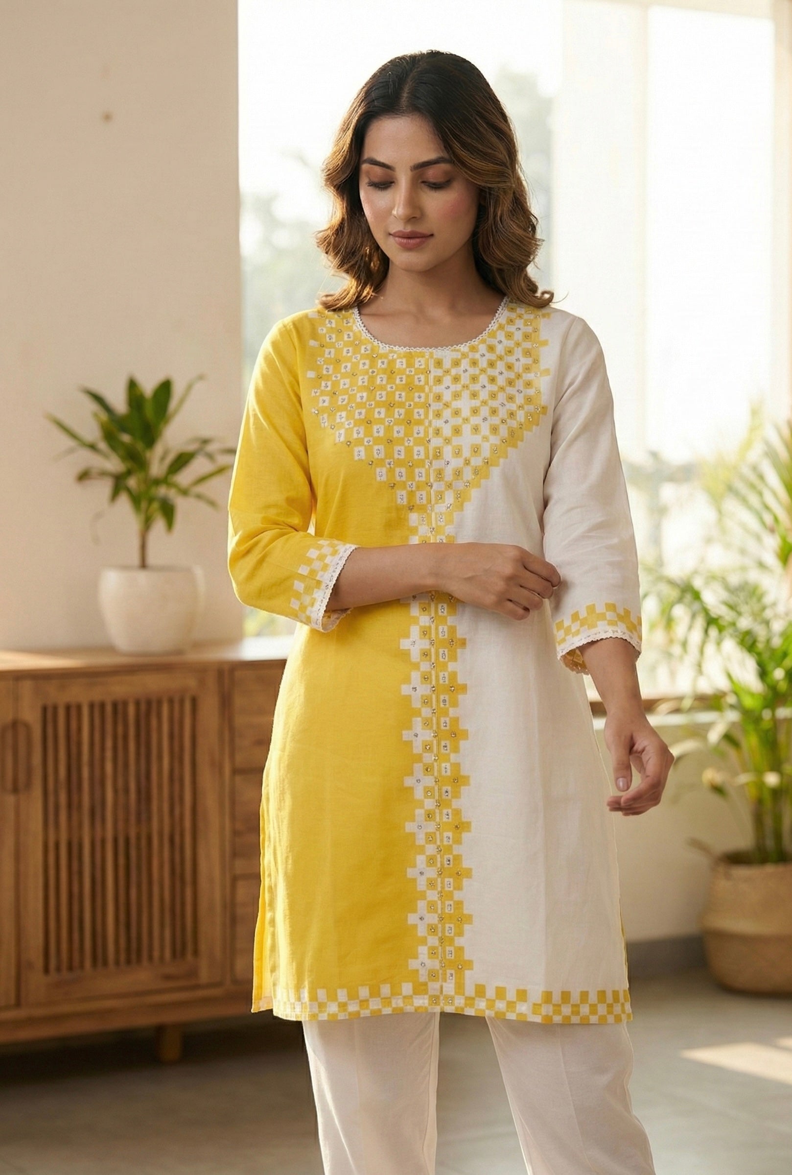 Dual-Tone Cotton Silk Kurta Set (Yellow & Lavender) – Signature Collection