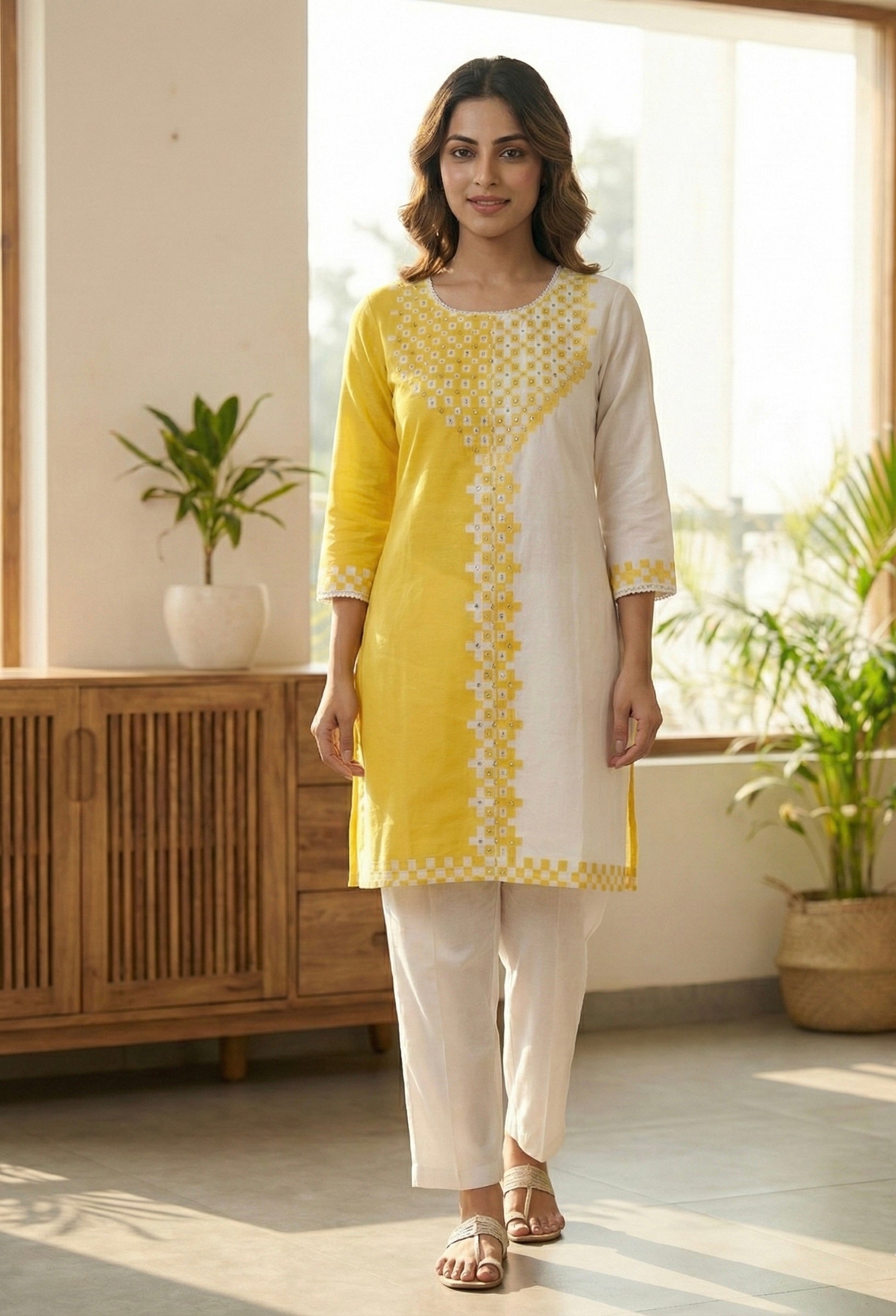 Dual-Tone Cotton Silk Kurta Set (Yellow & Lavender) – Signature Collection