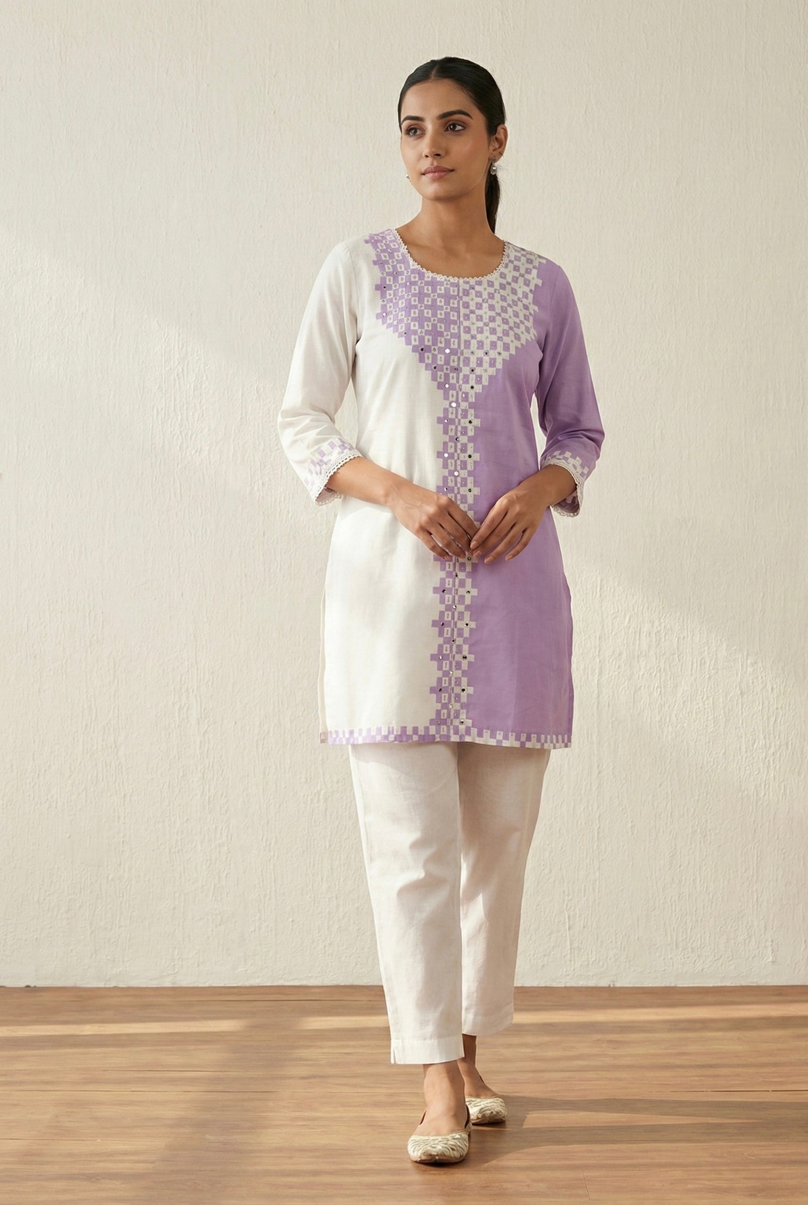 Dual-Tone Cotton Silk Kurta Set (Yellow & Lavender) – Signature Collection