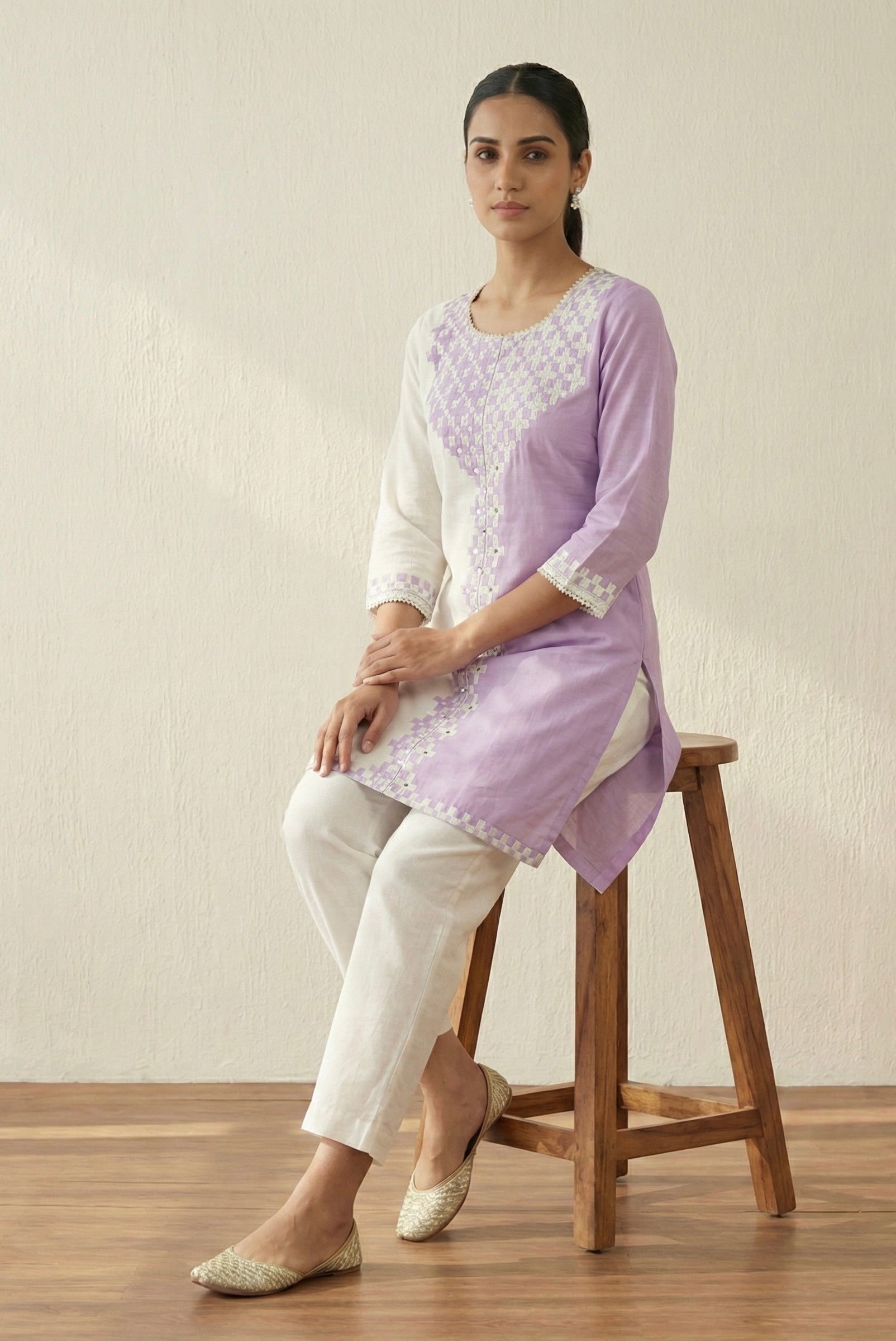 Dual-Tone Cotton Silk Kurta Set (Yellow & Lavender) – Signature Collection