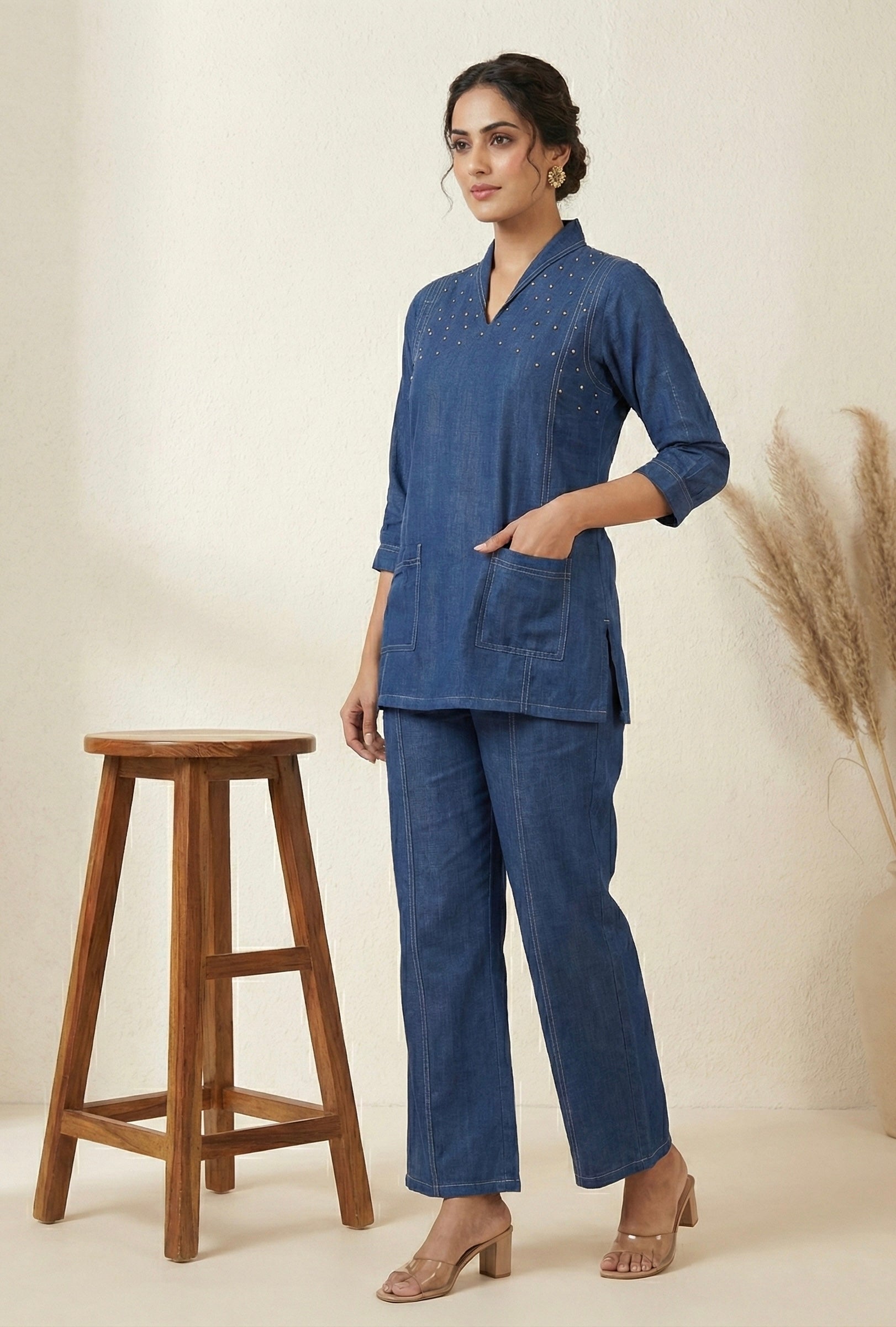 The Denim Illusion: Handcrafted Khadi Co-ord Set