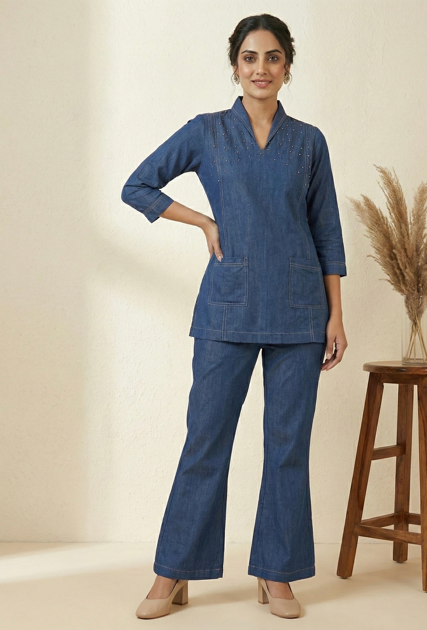 The Denim Illusion: Handcrafted Khadi Co-ord Set