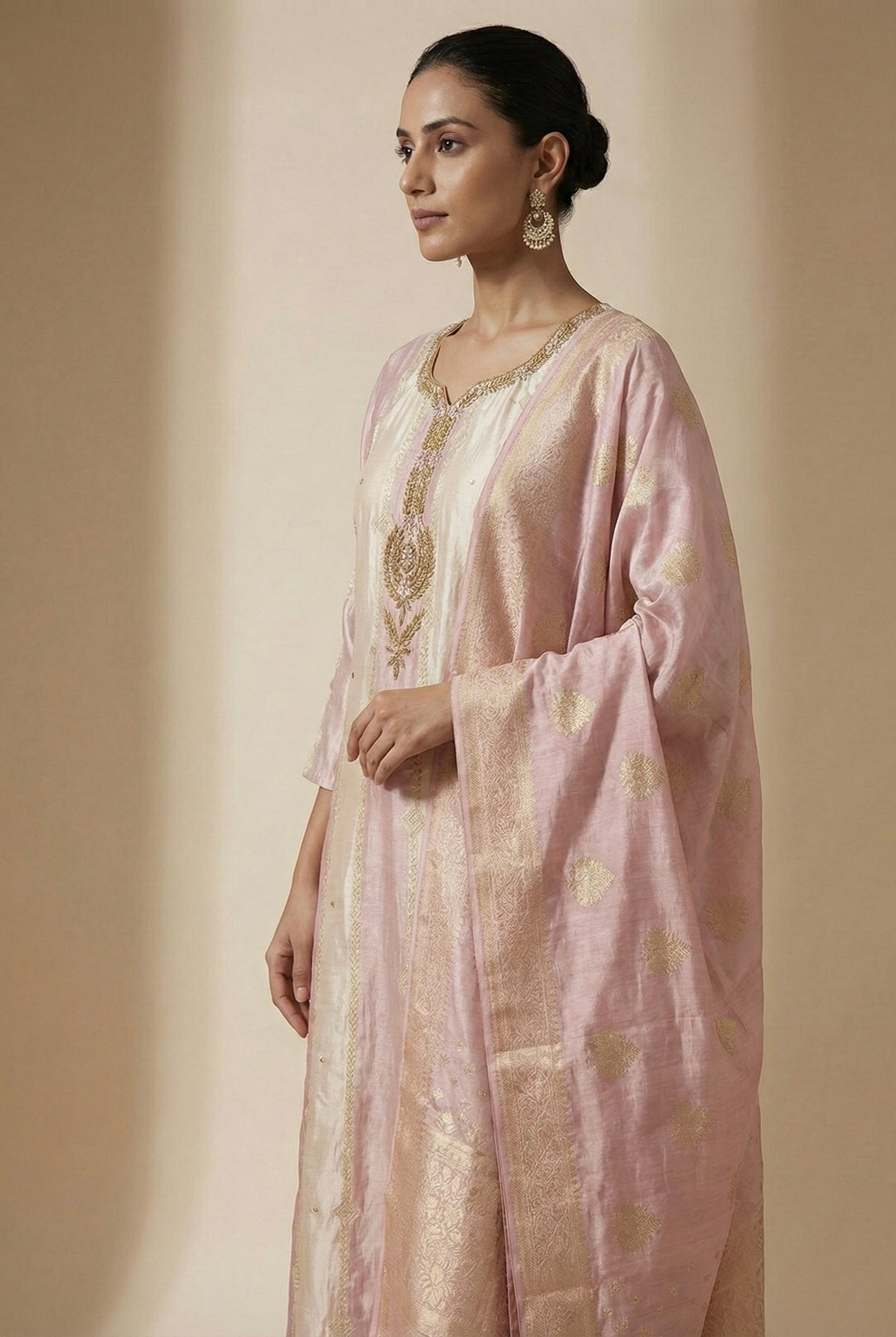 The Blush Royal: Pure Chanderi Jacquard Suit with Zardosi Work