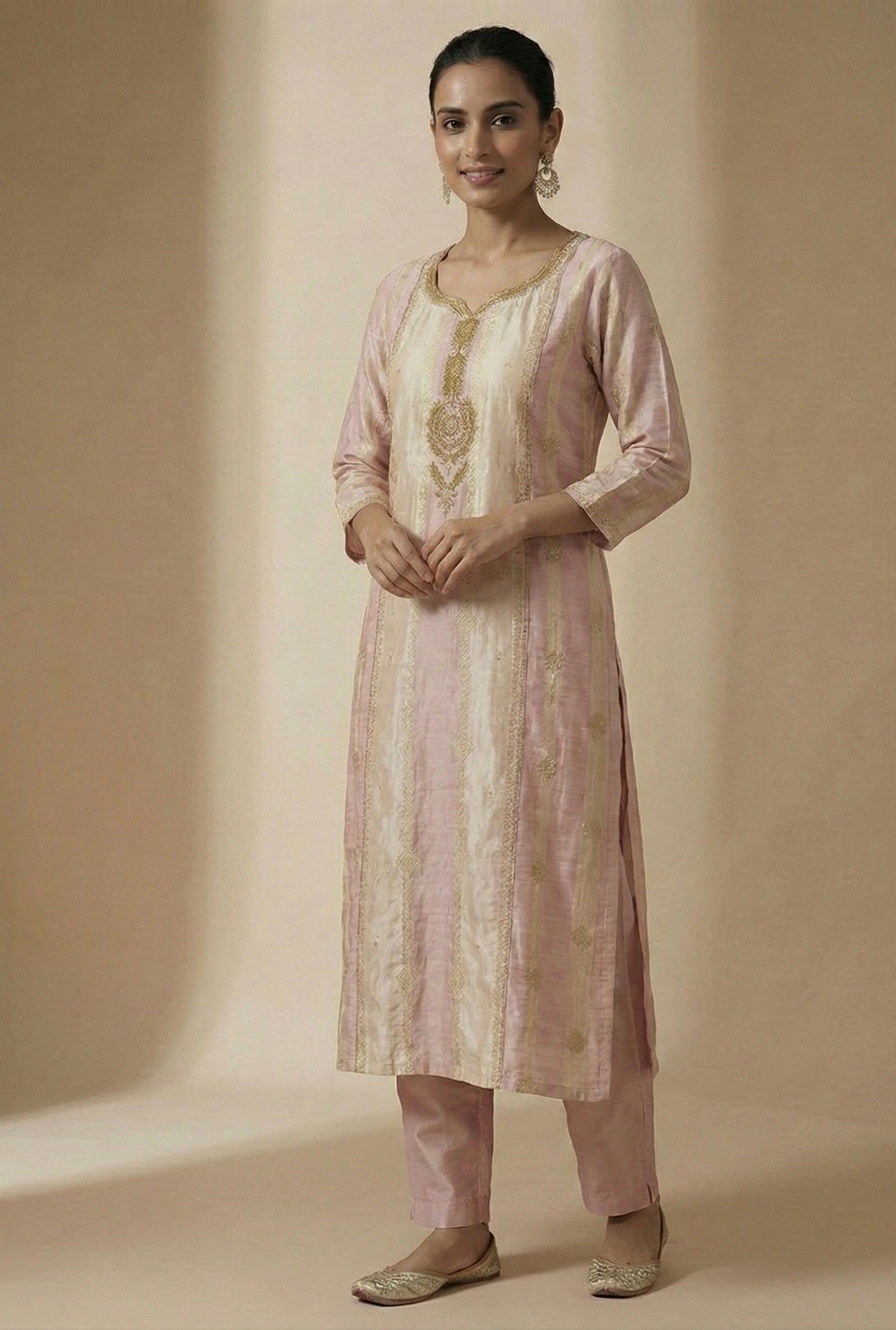 The Blush Royal: Pure Chanderi Jacquard Suit with Zardosi Work