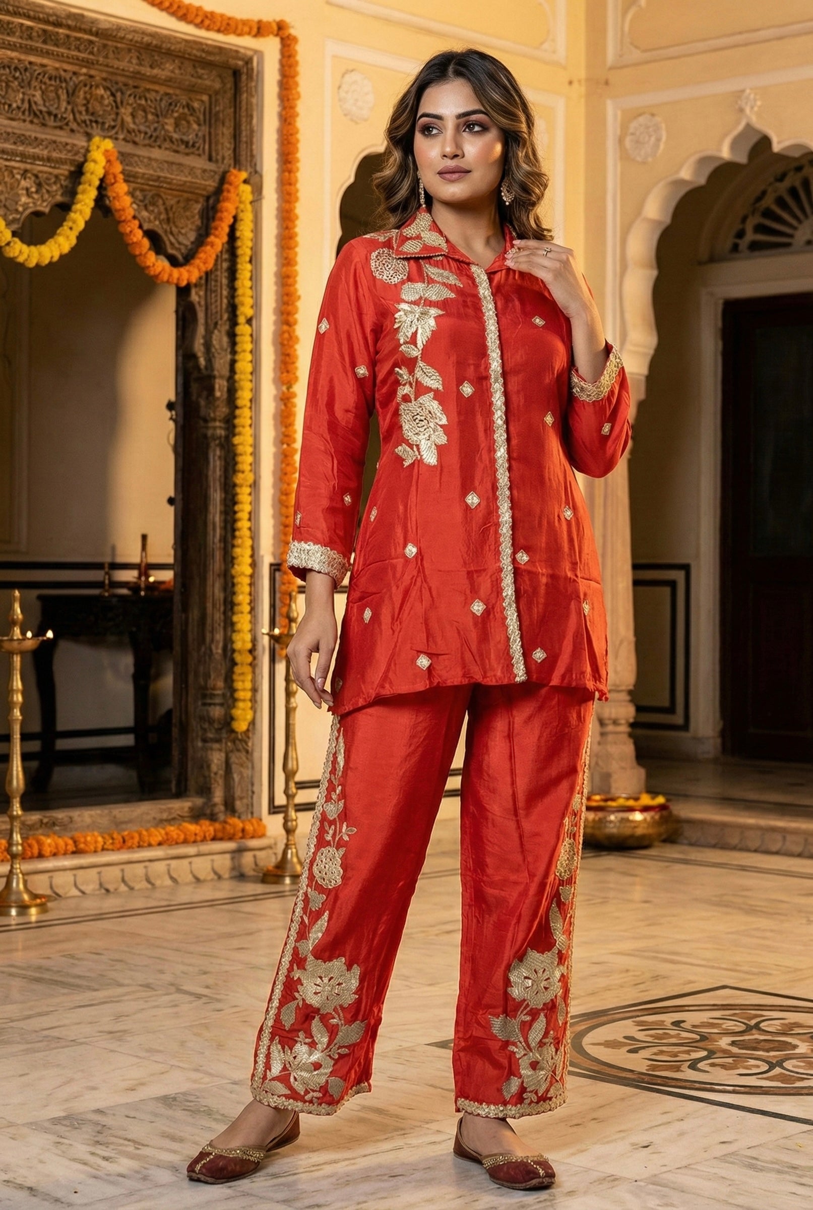 The Royal Rust: Pure Chinon Co-ord with Heavy Handwork