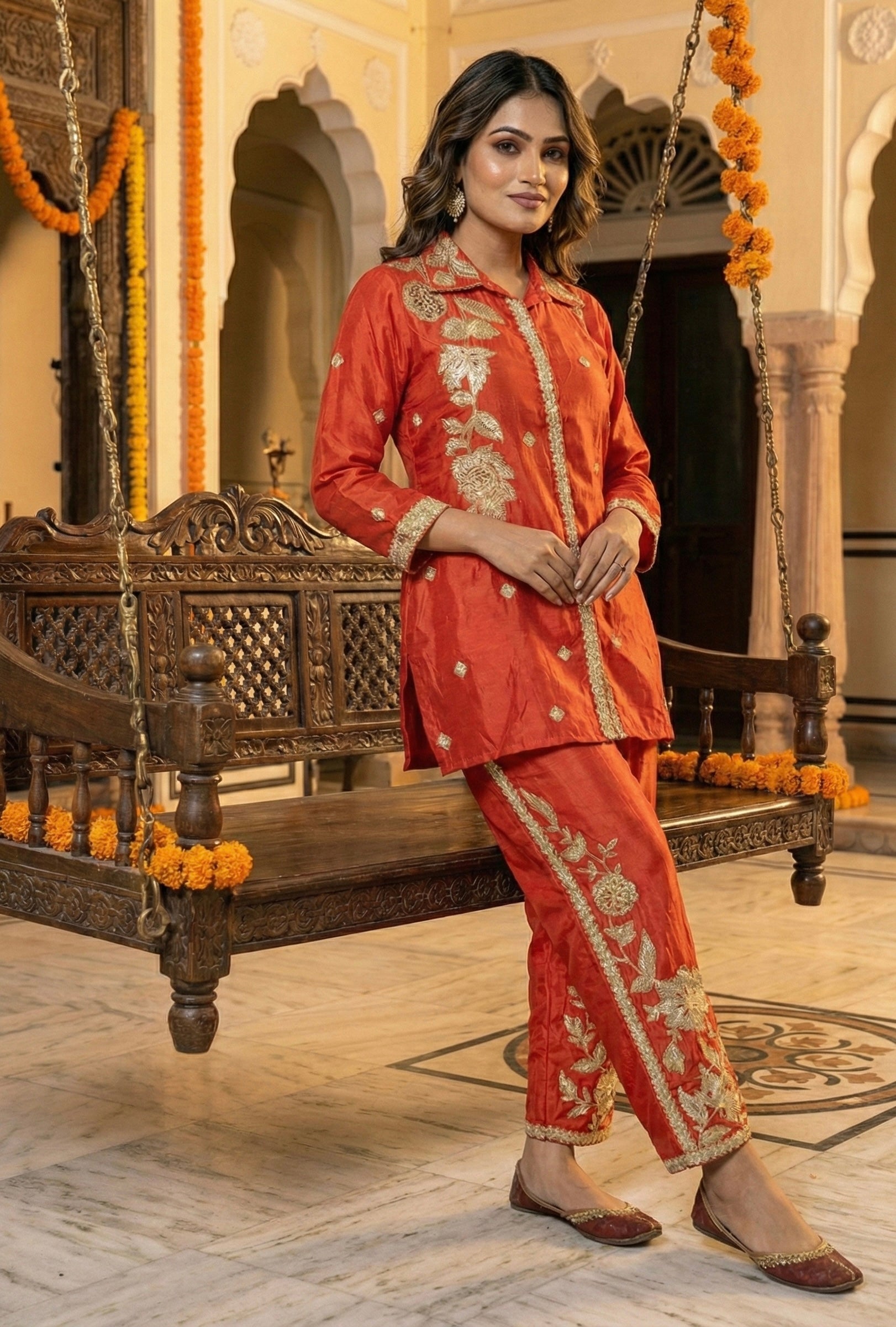 The Royal Rust: Pure Chinon Co-ord with Heavy Handwork