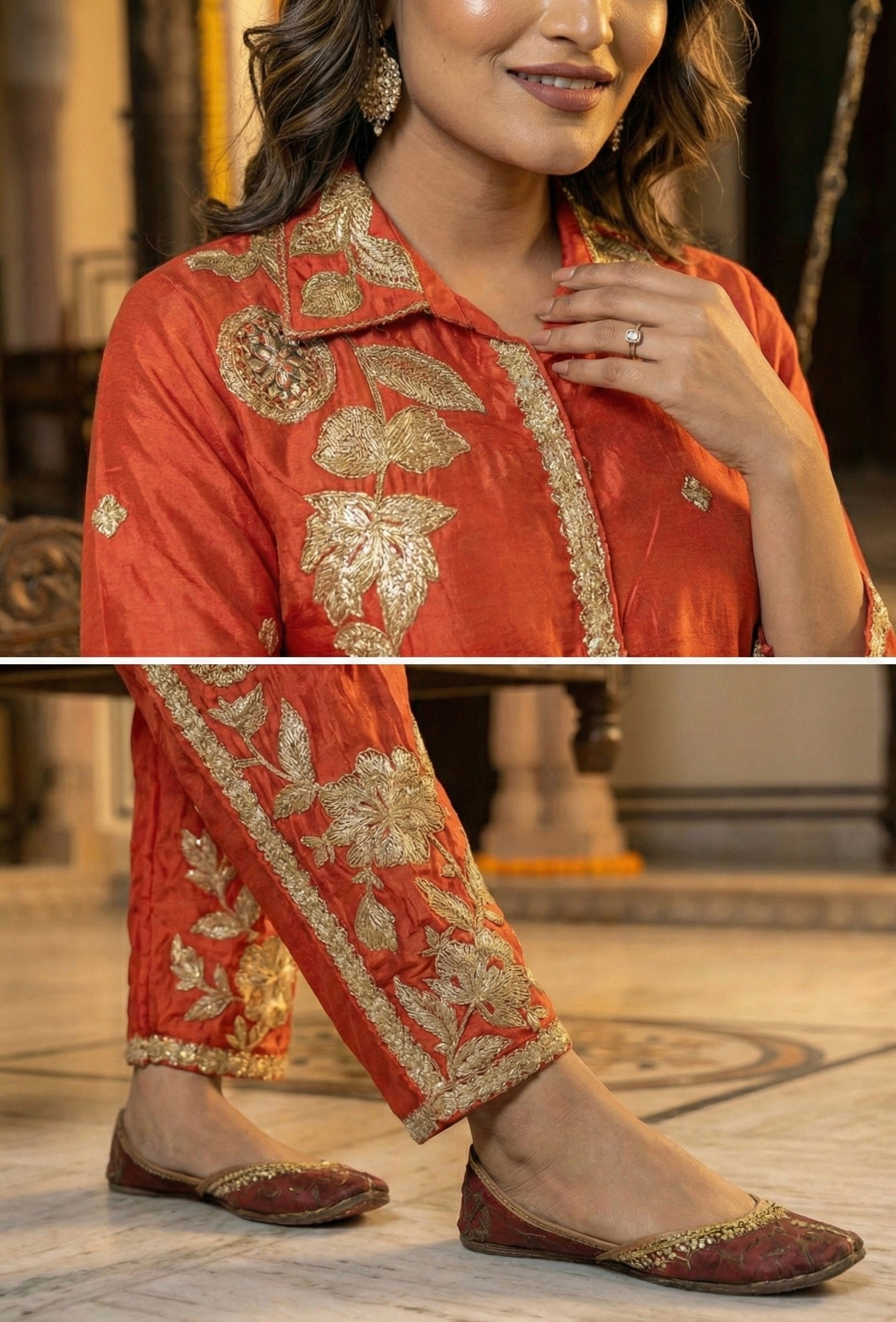 The Royal Rust: Pure Chinon Co-ord with Heavy Handwork