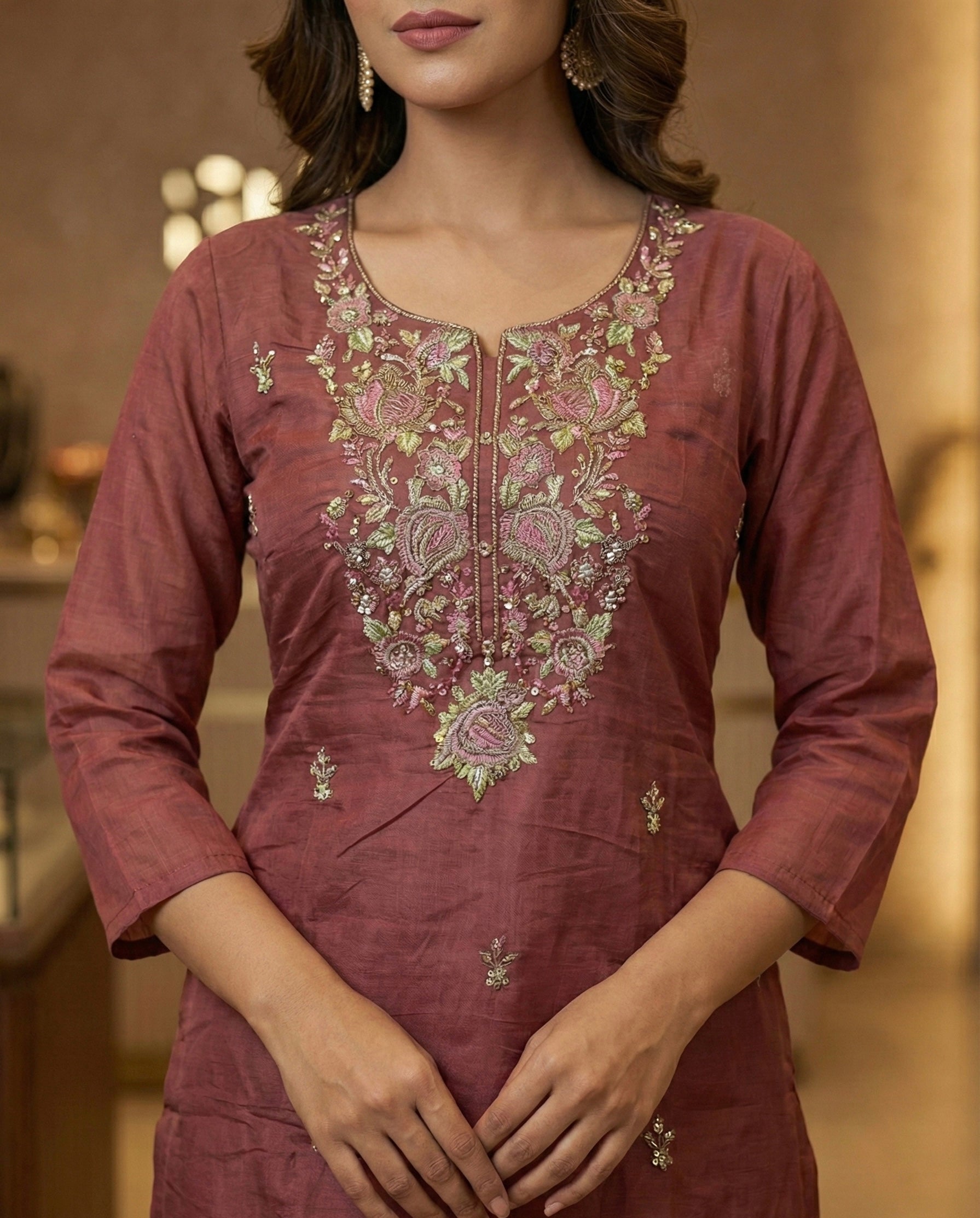 Bloom: Hand-Embroidered Mul Chanderi Suit Set