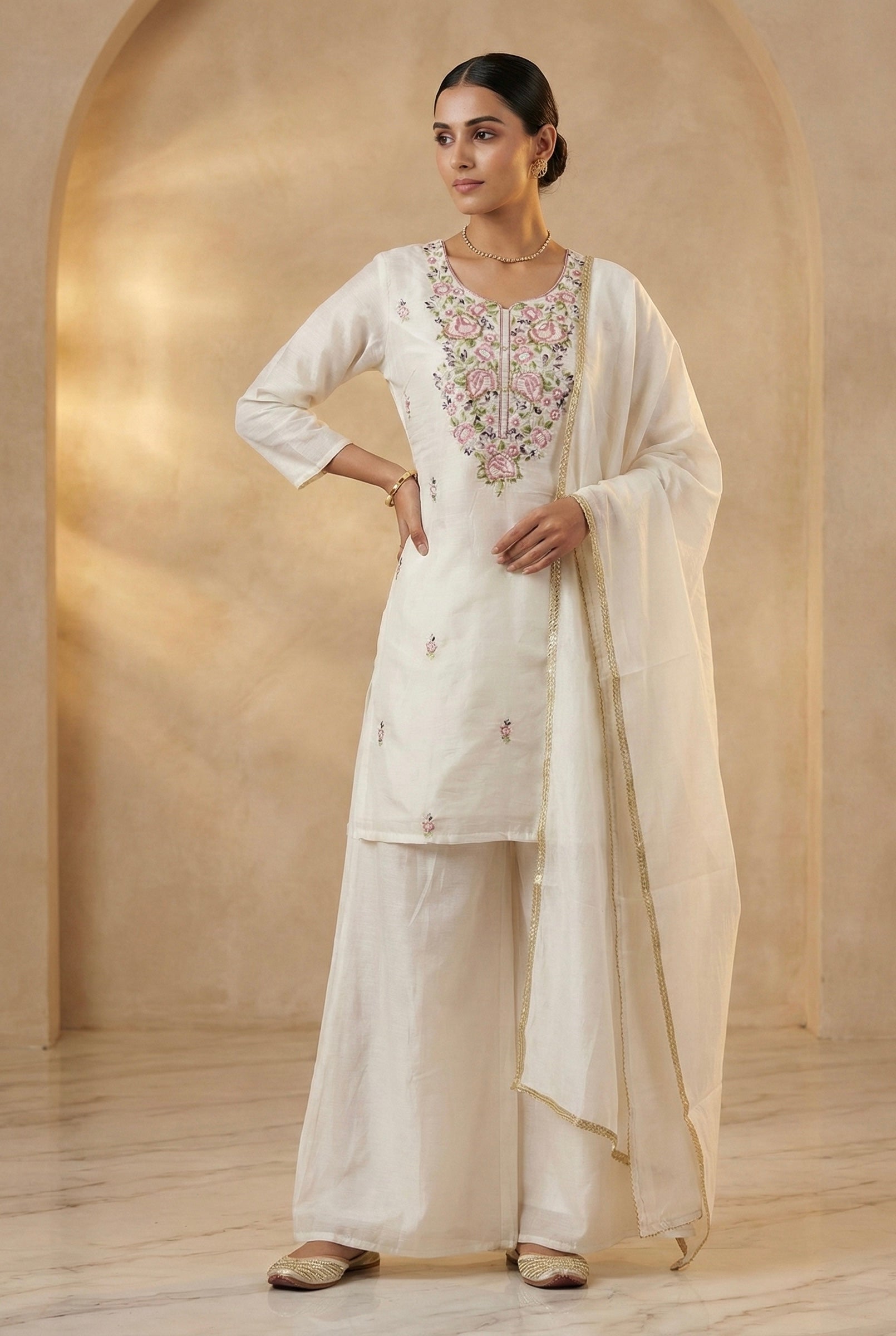 Bloom: Hand-Embroidered Mul Chanderi Suit Set